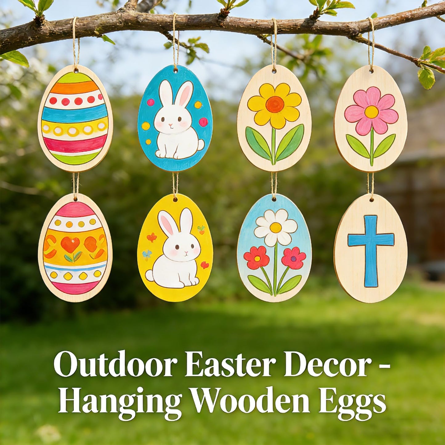 Mother's Day Egg Wood Painting Kit, 36 Unfinished Blank Wooden Eggs with Hanging Ropes, DIY Spring Crafts and Family Activities, Easter Tree Ornaments, Home Holiday Decorations and Party Supplies
