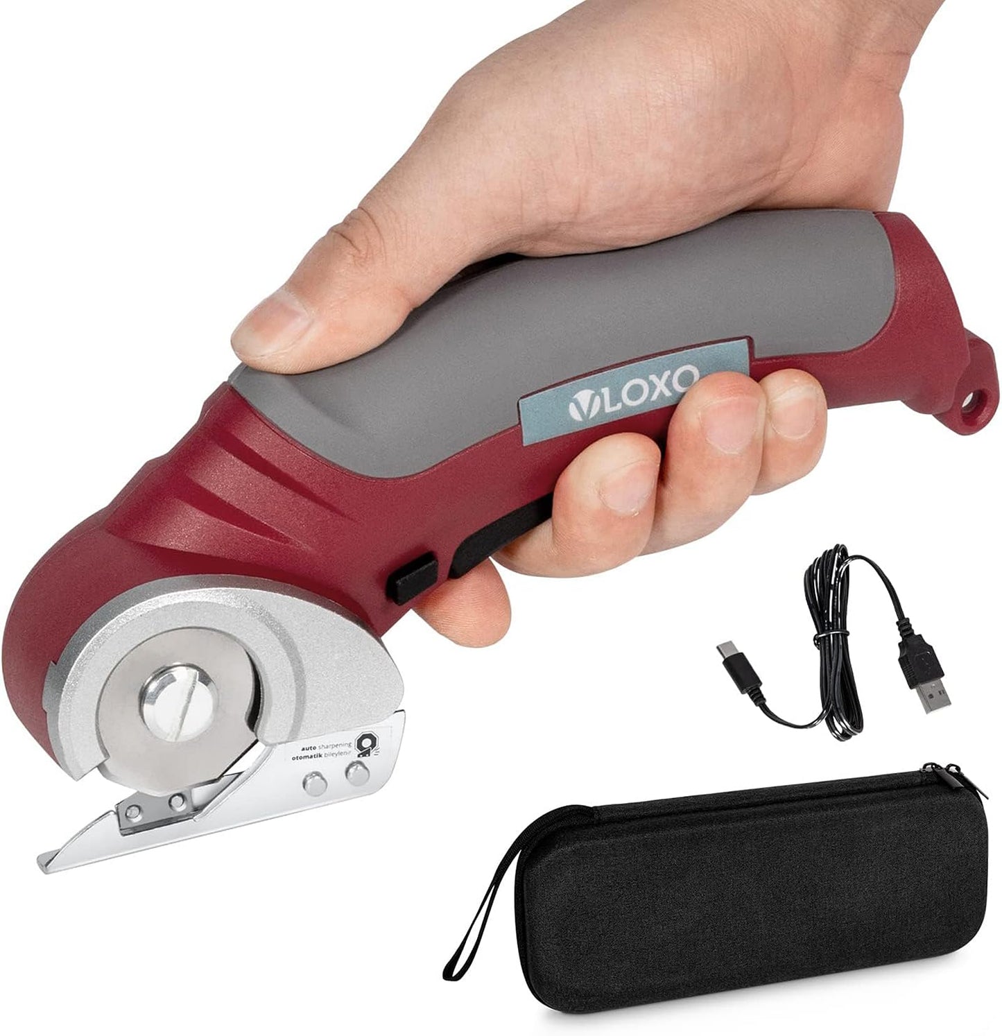 VLOXO Cordless Electric Scissors, Rotary Cutter for Fabric with Safety Lock, 4.2V Cardboard Cutter Multi-Cutting Tools, Rechargeable Powerful Fabric Cutter for Carpet Leather Felt with Storage Box