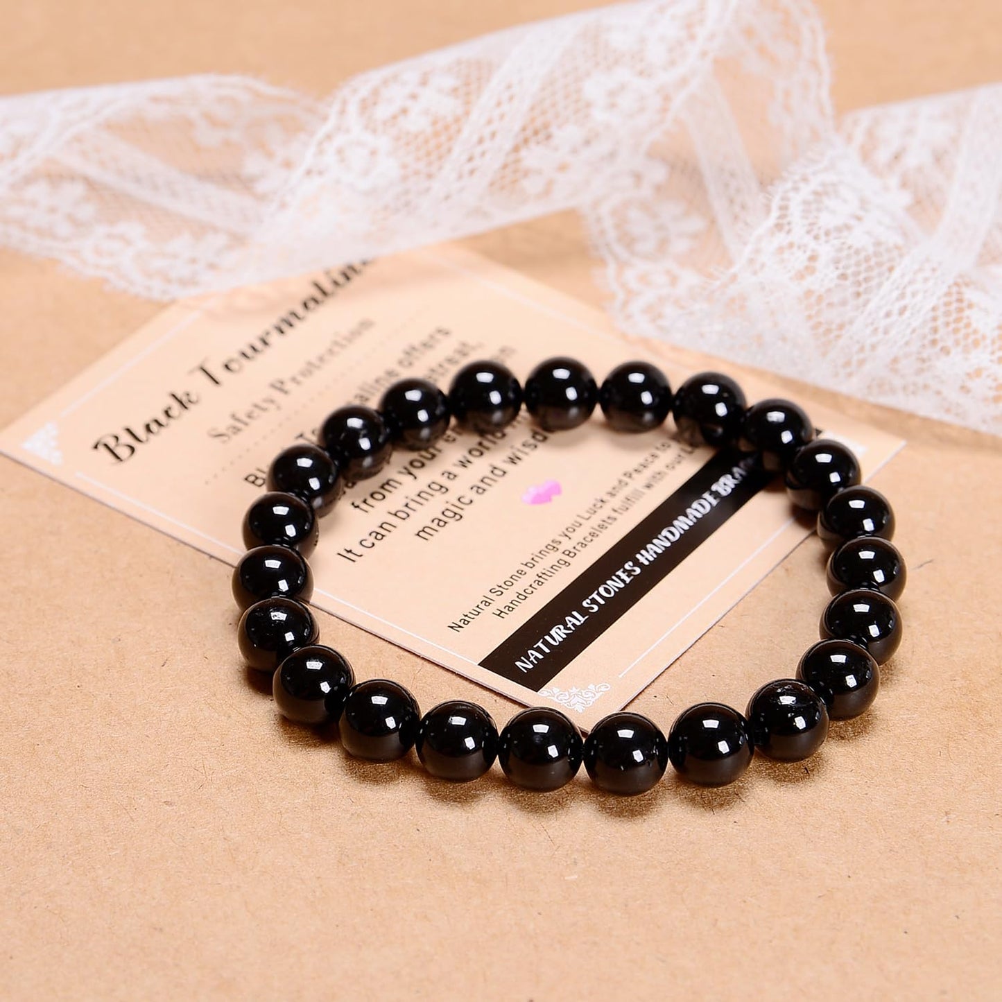 AD Beads Handmade Gemstone Stretch Elastic Bracelet Crystal Healing Reiki Nature's Beauty and Spiritual Essence Unisex (6mm, Black Tourmaline (Best Protection))