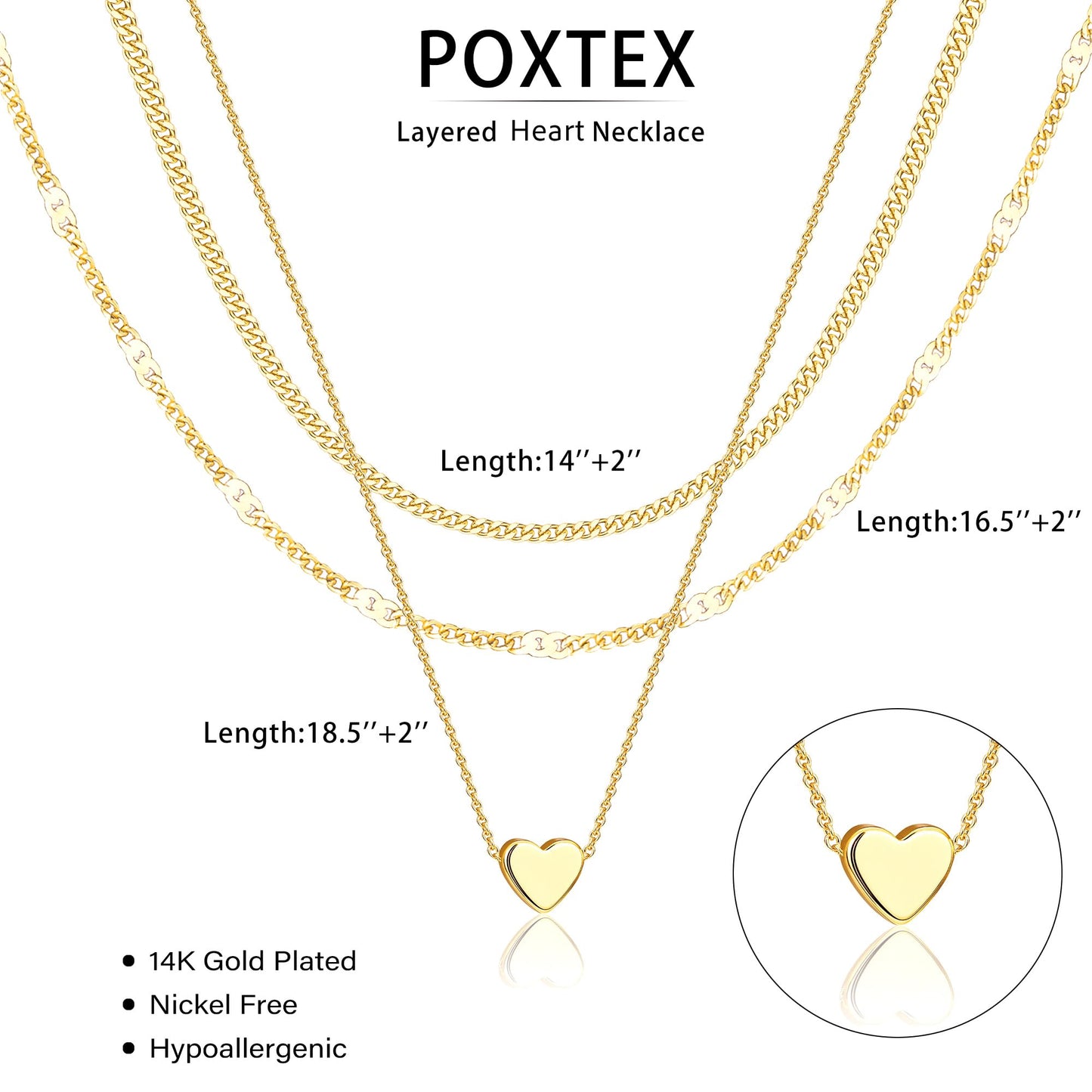 Poxtex Layered Tiny Gold Heart Necklaces for Women, Dainty Stackable Cute Heart Pendant Choker Necklaces, Valentine Gifts for Mom Wife Girlfriend Sister Friend Women Beauty Gifts for Young Women