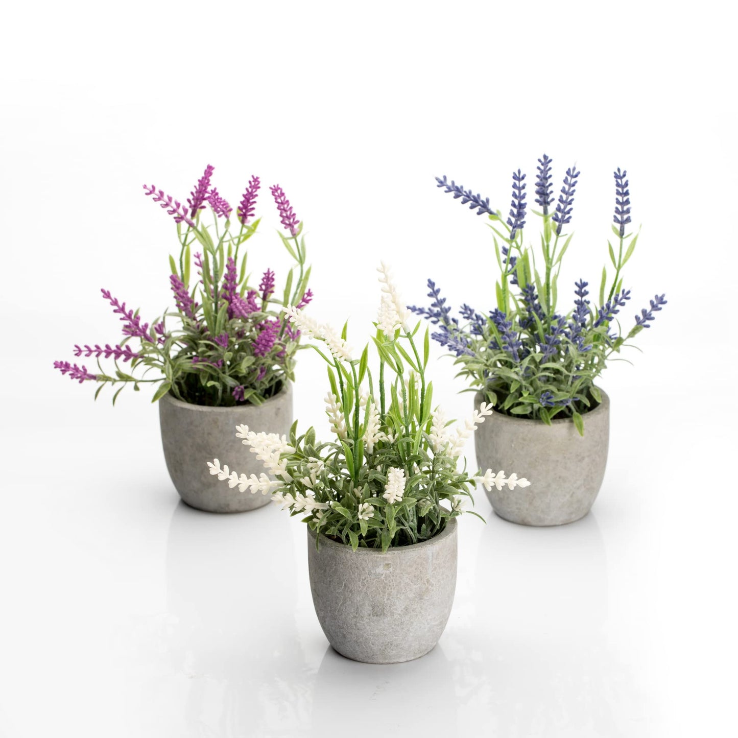 Velener Artificial Lavender Flowers(Pink/White/Purple), Small Fake Lavender Plants Pot Set of 3 - Faux Lavender Flowers for Farmhouse/Home