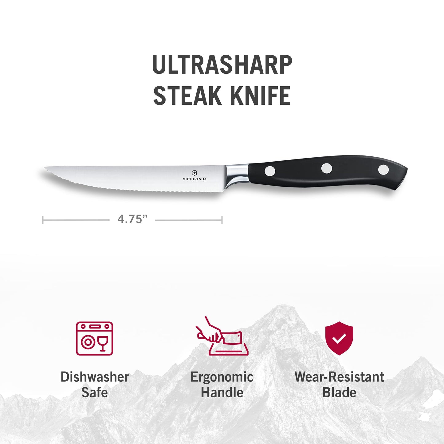 Victorinox Grand Maitre Steak Knives - Premium Meat Knives with Ergonomic Handle - Modern Kitchen Accessories - Black Handle, Serrated Edge, 2-Piece Set