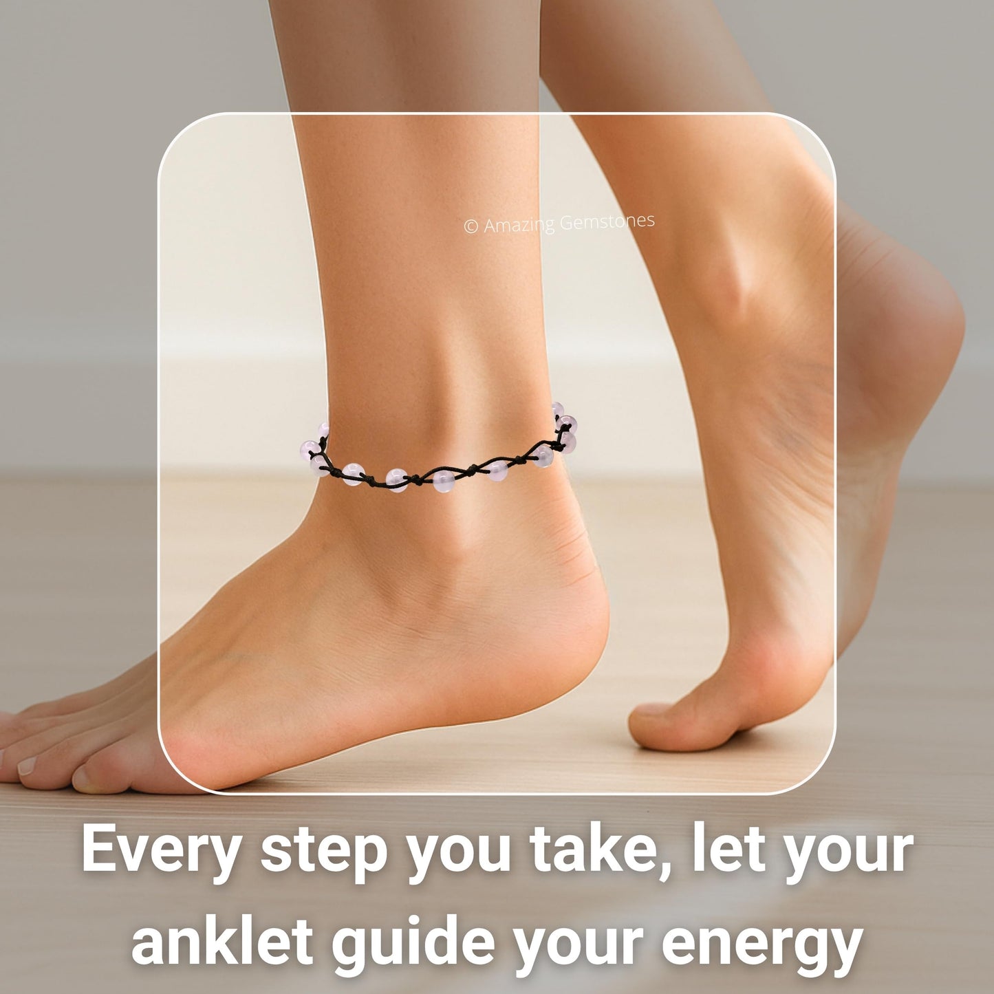 Amazing Gemstone Rose Quartz Anklet Ankle Bracelets for Women - Waterproof Beaded Healing Crystal Anklets, Plus Size Chakra Gemstone Bead Anklet (Stretchy Adjustable - Hand Knotted)