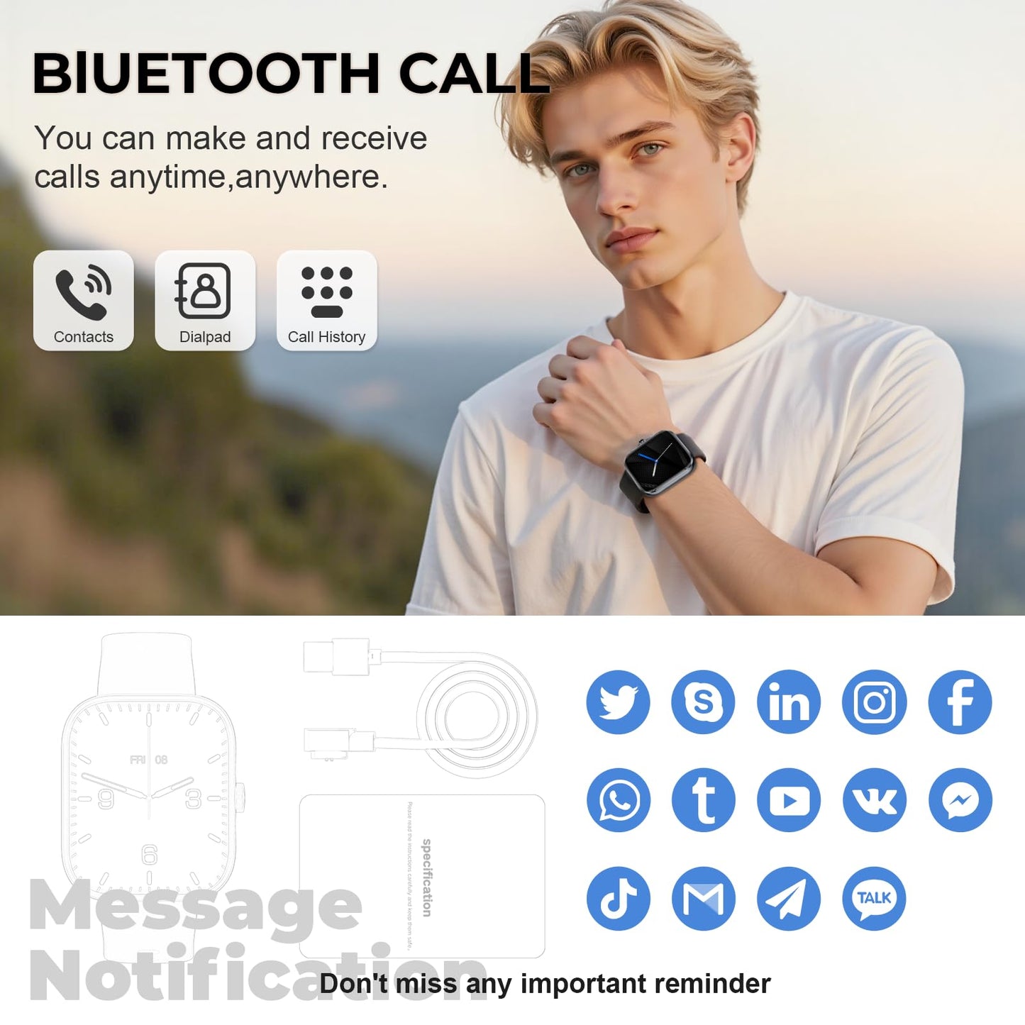 Smart Watch for Men Women, 1.83" HD Touchscreen Fitness Watch with Bluetooth Call&Message Notifications, 110+Sport Modes, 24/7 Heart Rate/Sleep Monitor, IP68 Waterproof Fitness Tracker, Grey Black