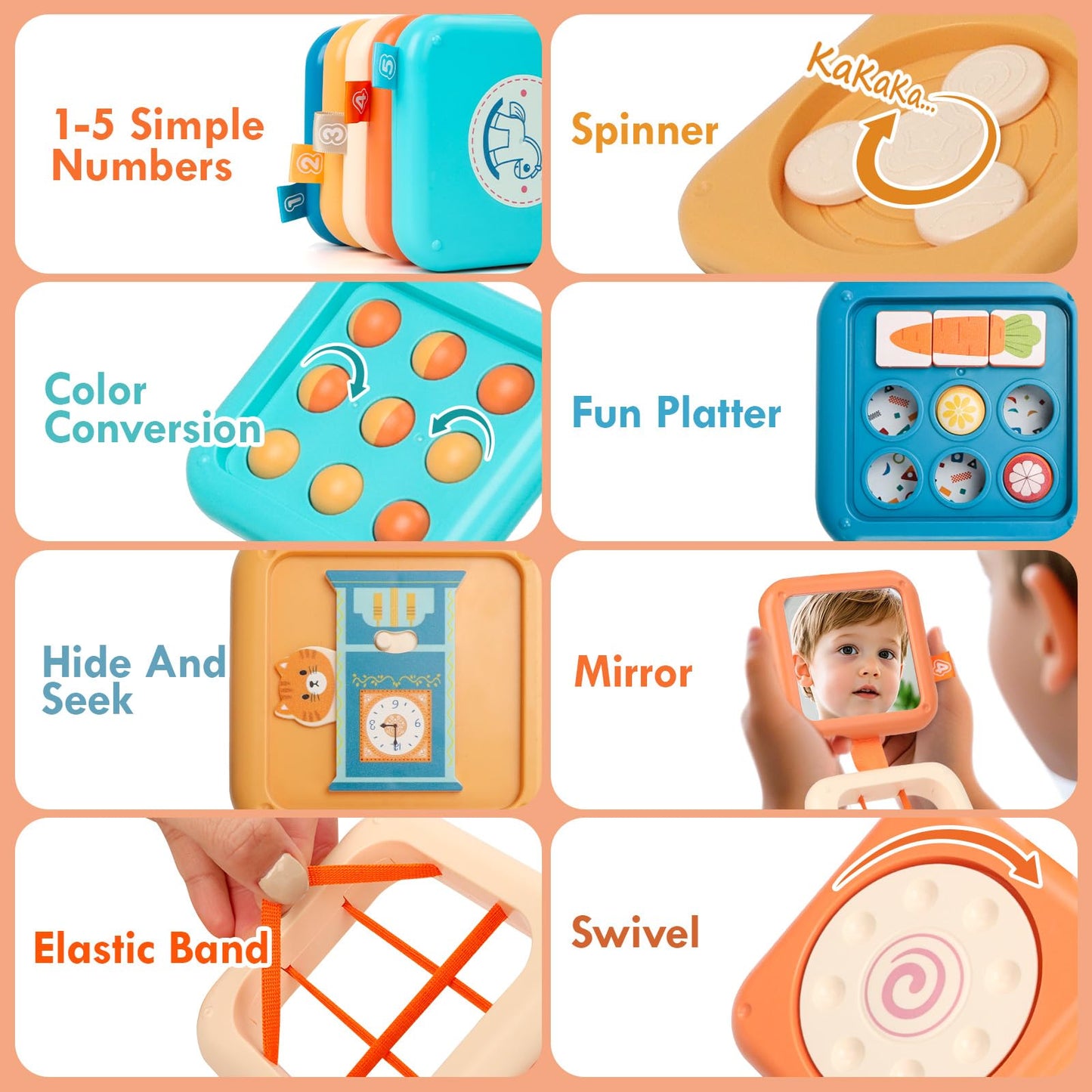 GRESEESM Montessori Busy Board for 1 Year Old, Toddlers Travel Toys for Ages 1–3, Sensory Activity Board for Airplane and Car, Baby Gifts for Boys Girls, Easter Basket & Stocking Stuffers