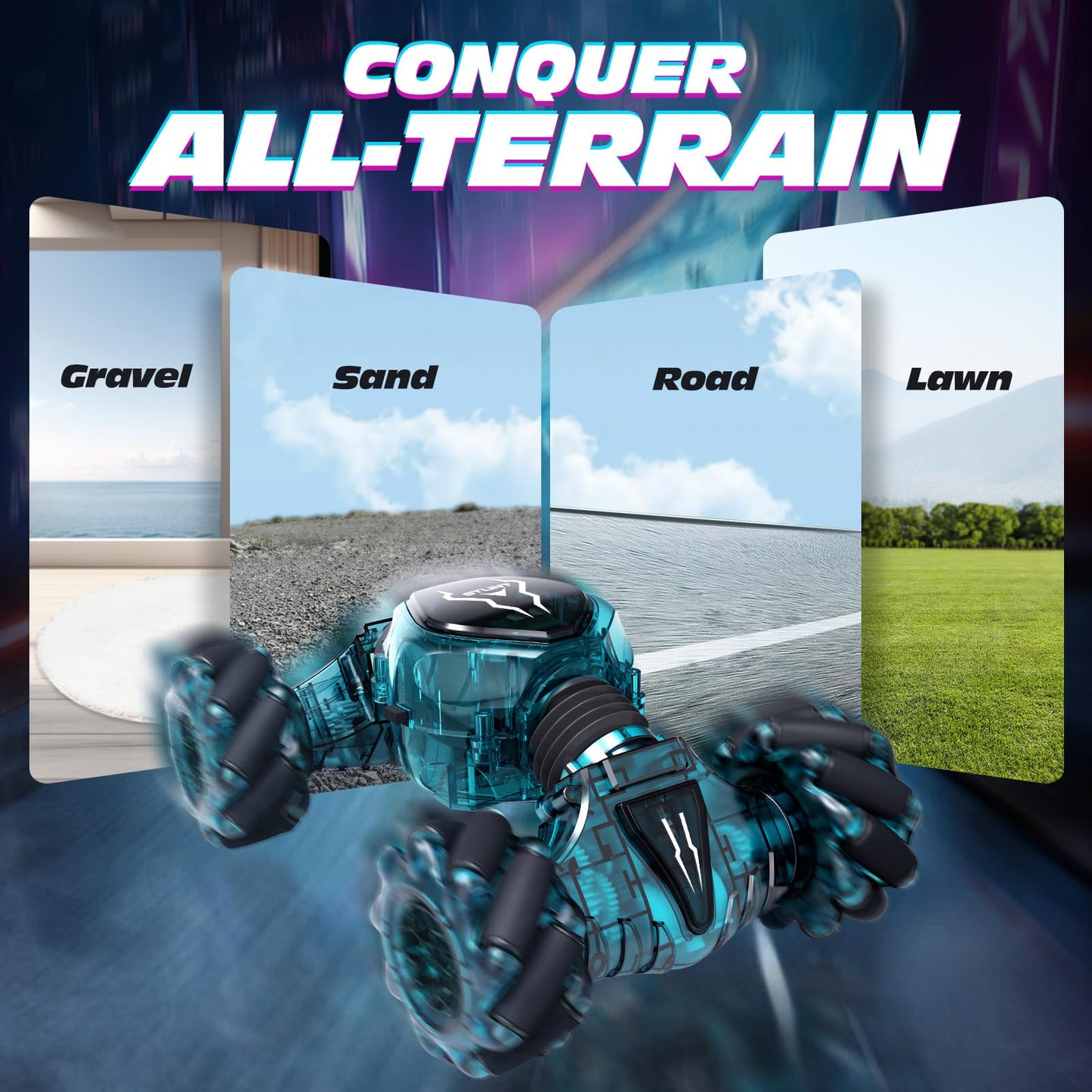 Tecnock Remote Control Car for Boys Girls, 2.4GHz 4WD Gesture Sensing RC Stunt Car Toys - 360° Rotating Double Sided Hand Controlled RC Cars with LED Lights, Gifts for Kids Ages 6-8, 8-12