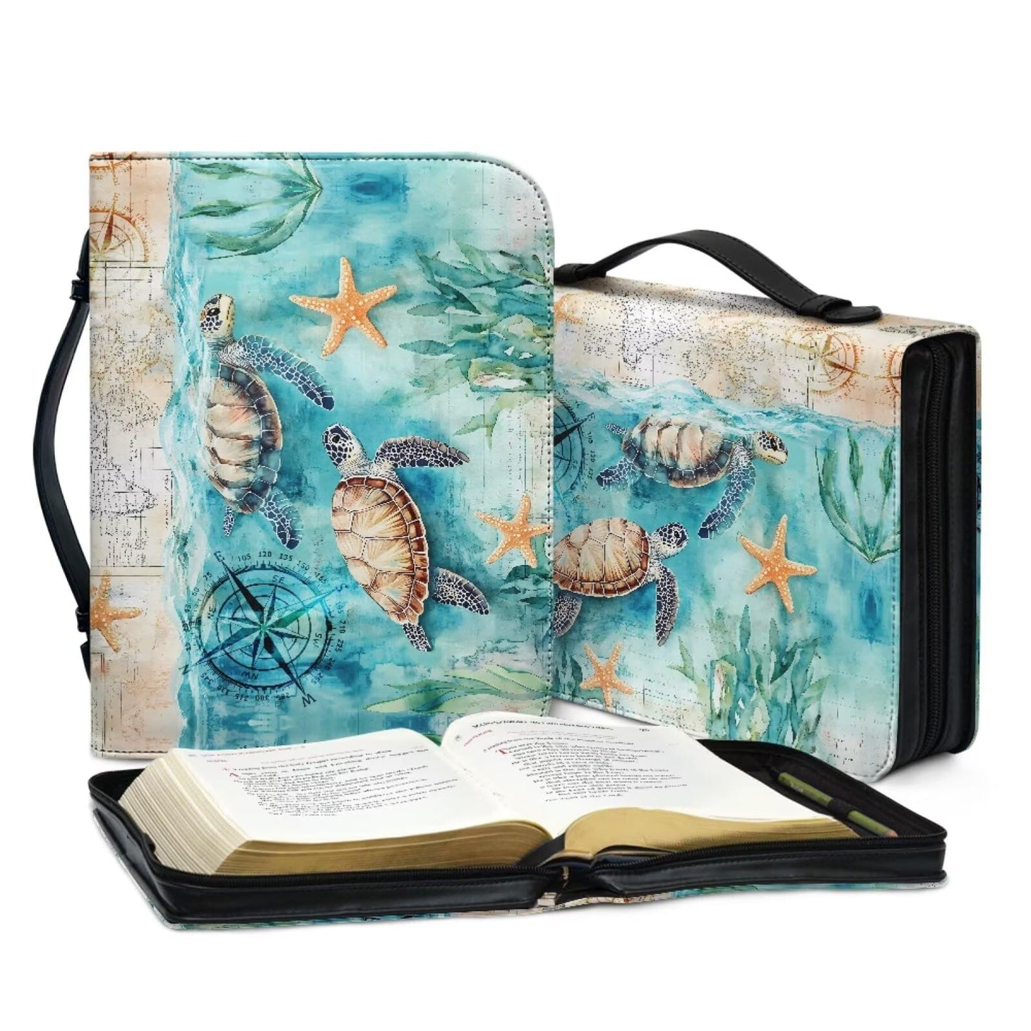 WUYOJUXA Sea Turtle Bible Cover Case for Women Men Study Bible Case Ocean Carrying Book Case for Bible Accessories Christian Gifts For Women-size：L