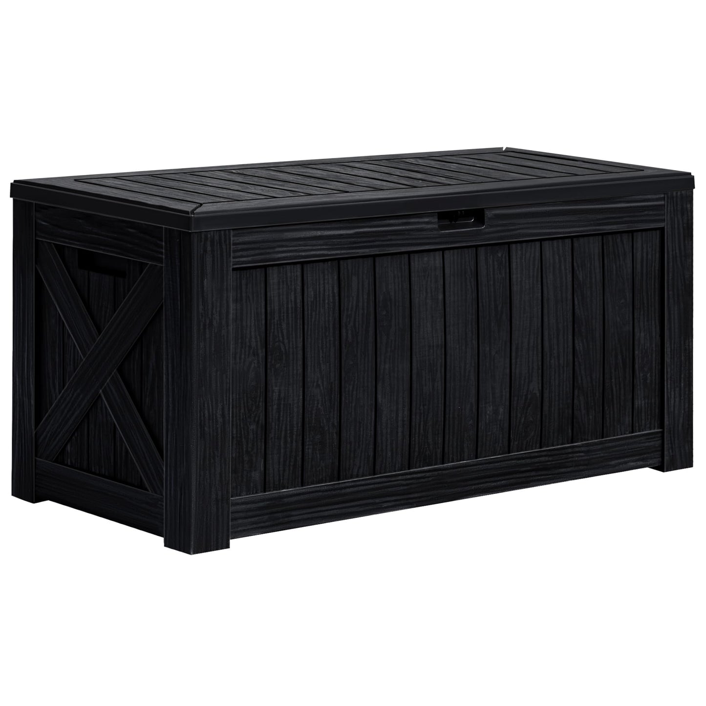 Greesum 120 Gallon Deck Box, Resin Outdoor Storage Container for Patio Furniture, Garden Tools, Pool Accessories, Weatherproof, Lockable, Black