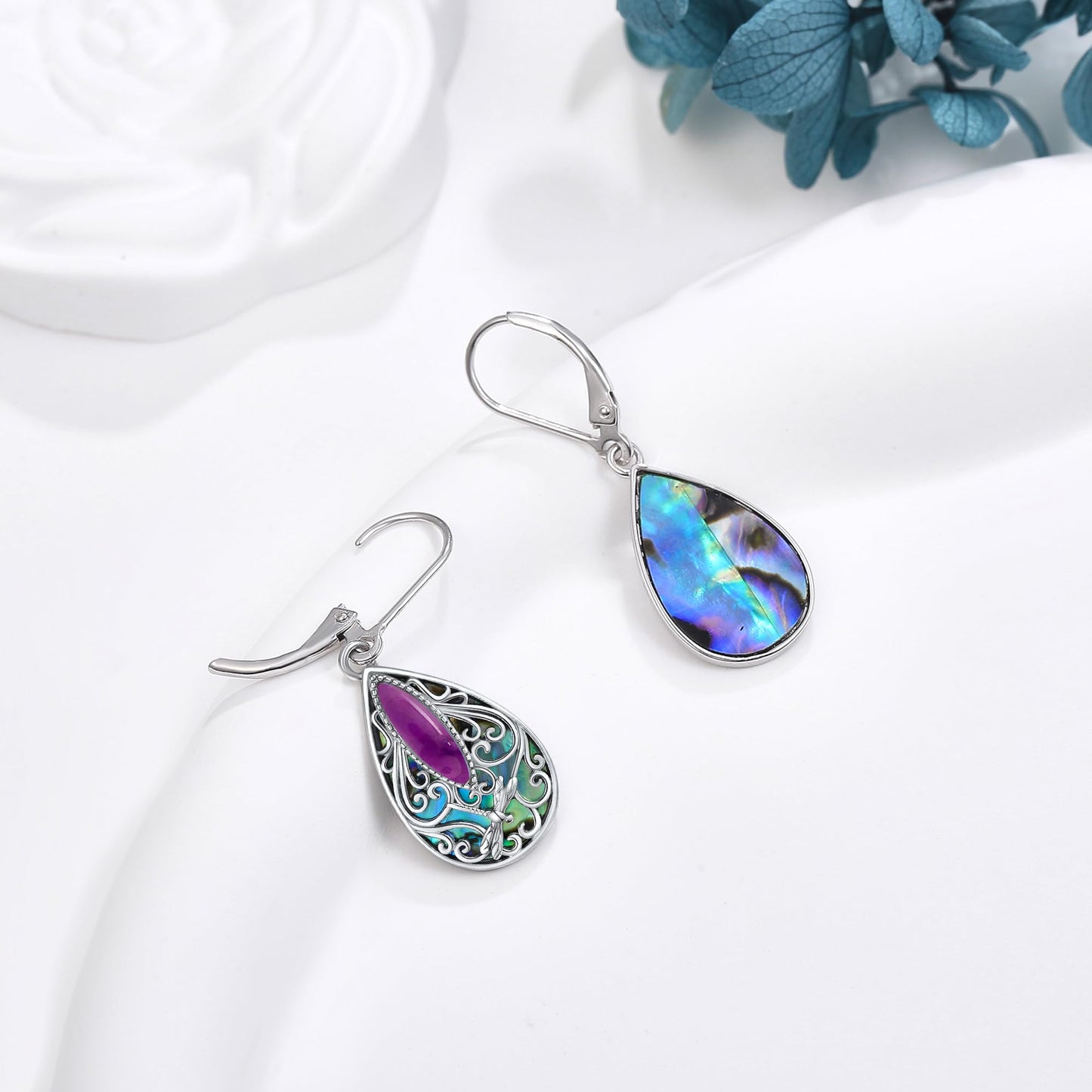 Sunflower Filigree Earrings Sterling Silver Teardrop Turquoise Drop Dangle Filigree Leverback Earrings Gifts for Women Jewelry