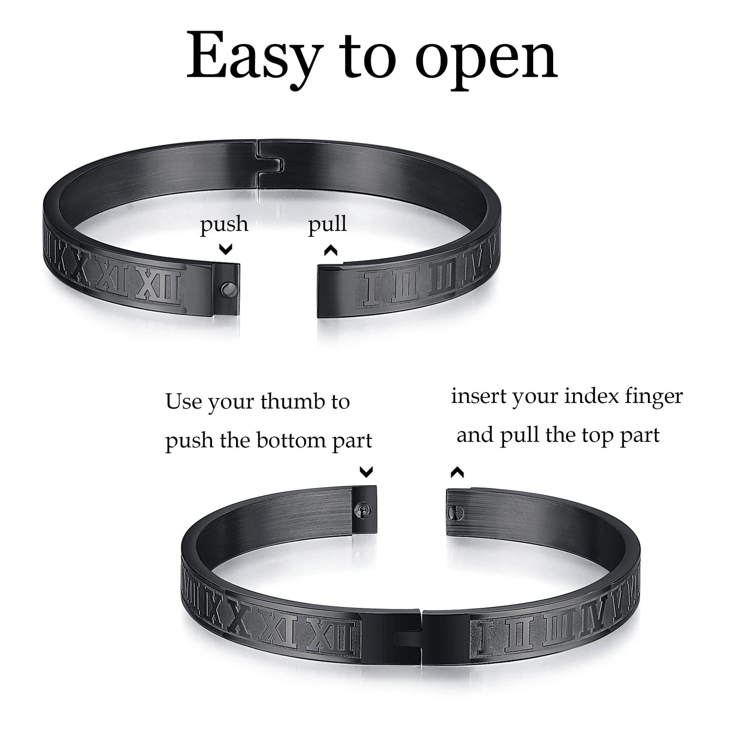 WFYOU 3PCS Stainless Steel Bracelets for Men Gold Roman Numeral Bangle Bracelet Twisted Cable Bracelet Adjustable Cuff Bracelet Mens Luxury Jewelry Bracelets Gifts(H:Black)