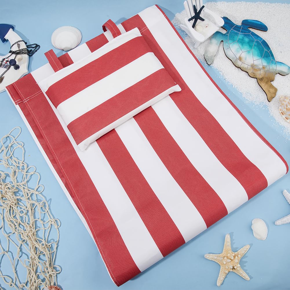 GORGECRAFT Beach Sling Chair Oxford Cloth with Pillow 44x17 Red and White Stripes Casual Lounge Lawn Chair Webbing Replacement Outdoor Patio Foldable Chaise Lounge Chair Fabric for Patio Beach