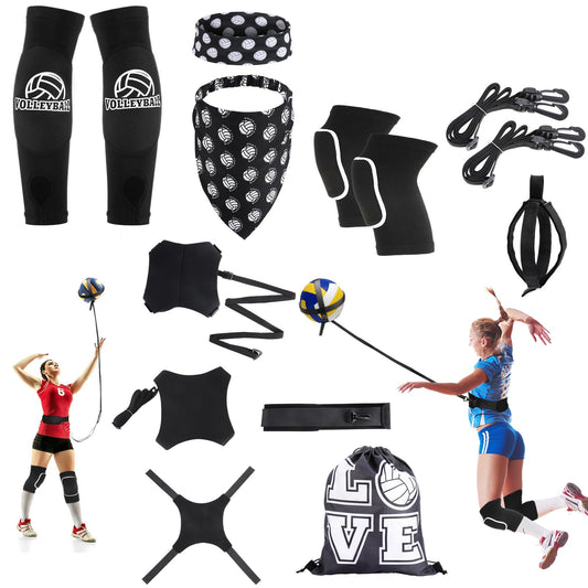 Hoemwarm 8 Pcs Volleyball Training Equipment Aid Kit, Girls Volleyball Trainer Knee Pads Elastic Belt Hand Straps Arm Sleeves Bags Spike Trainer Gear Gifts for Beginners Coaching Supplies