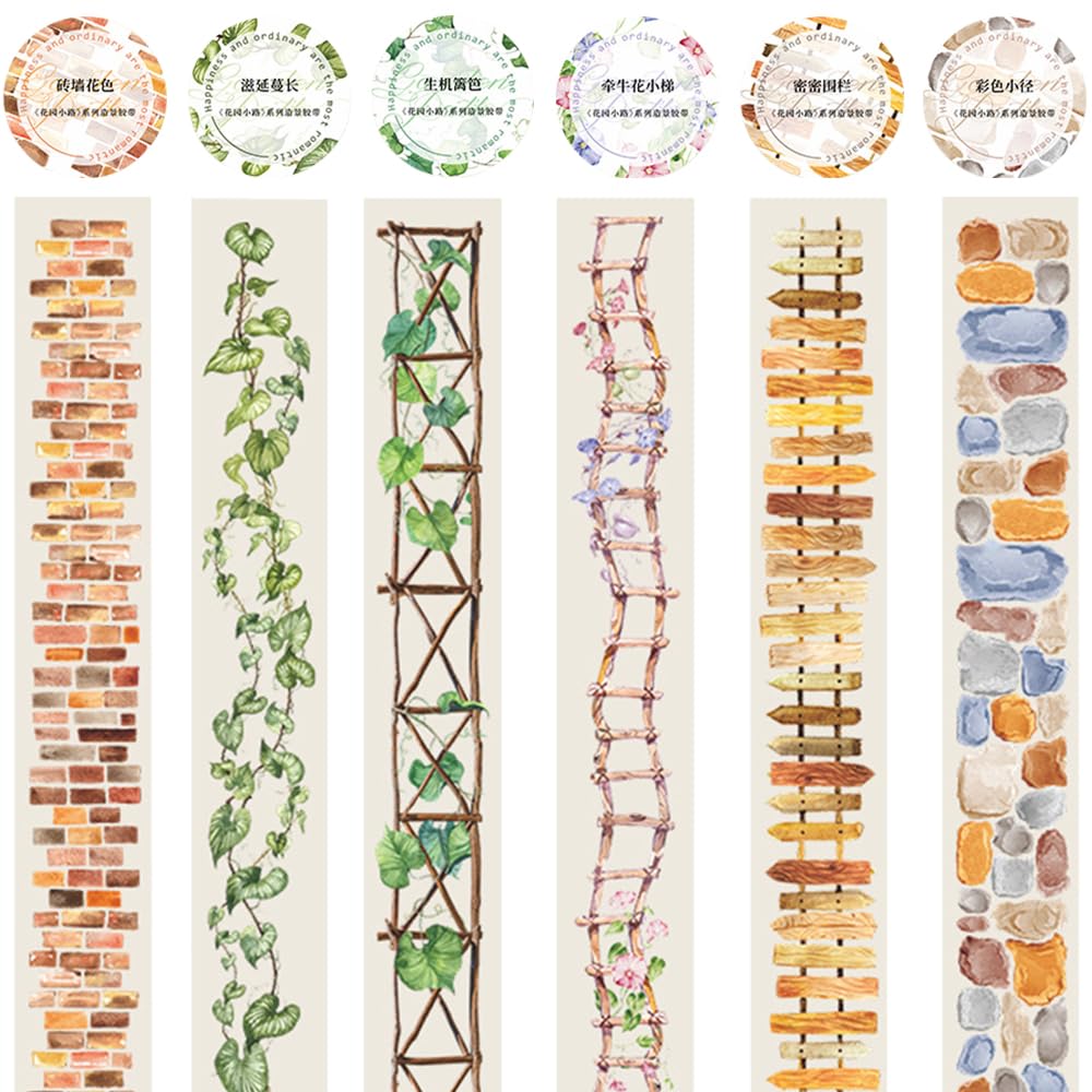Landscape PET Tape Aesthetic Washi Tape Set Scrapbook Supplies Garden Path Fence Decorative Tape Green Plants Brick Wall Washi Tape Stickers Decorative Collage PET Stickers For Journaling Supplies