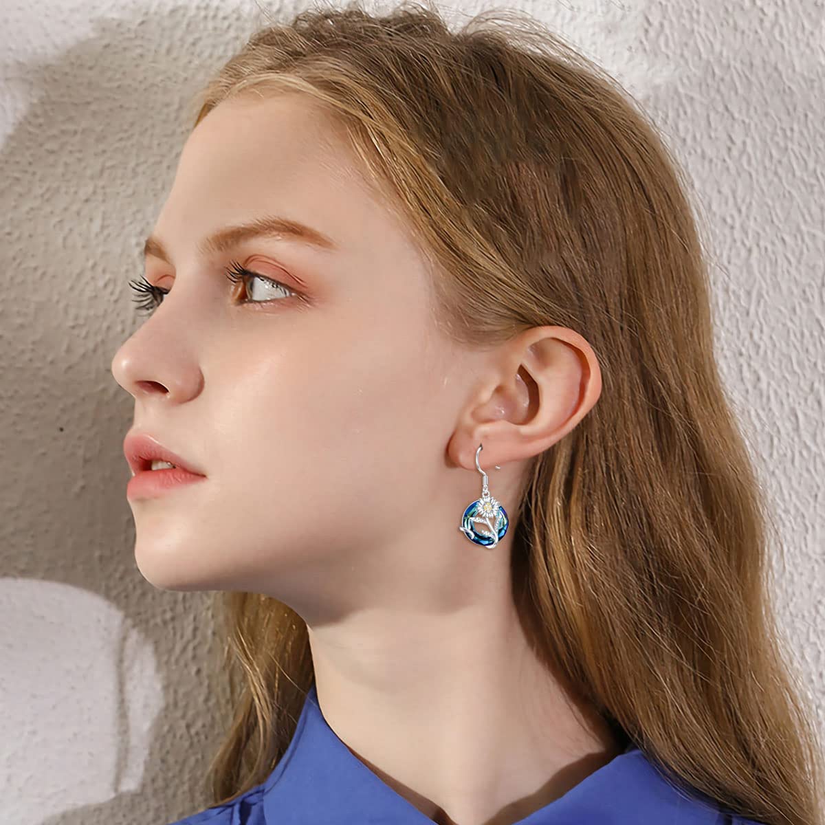 TOUPOP April Birth Flower Earrings Daisy Drop Dangle Earrings Blue Crystal Jewelry Birthday Mothers Day Gifts for Women Mom Her
