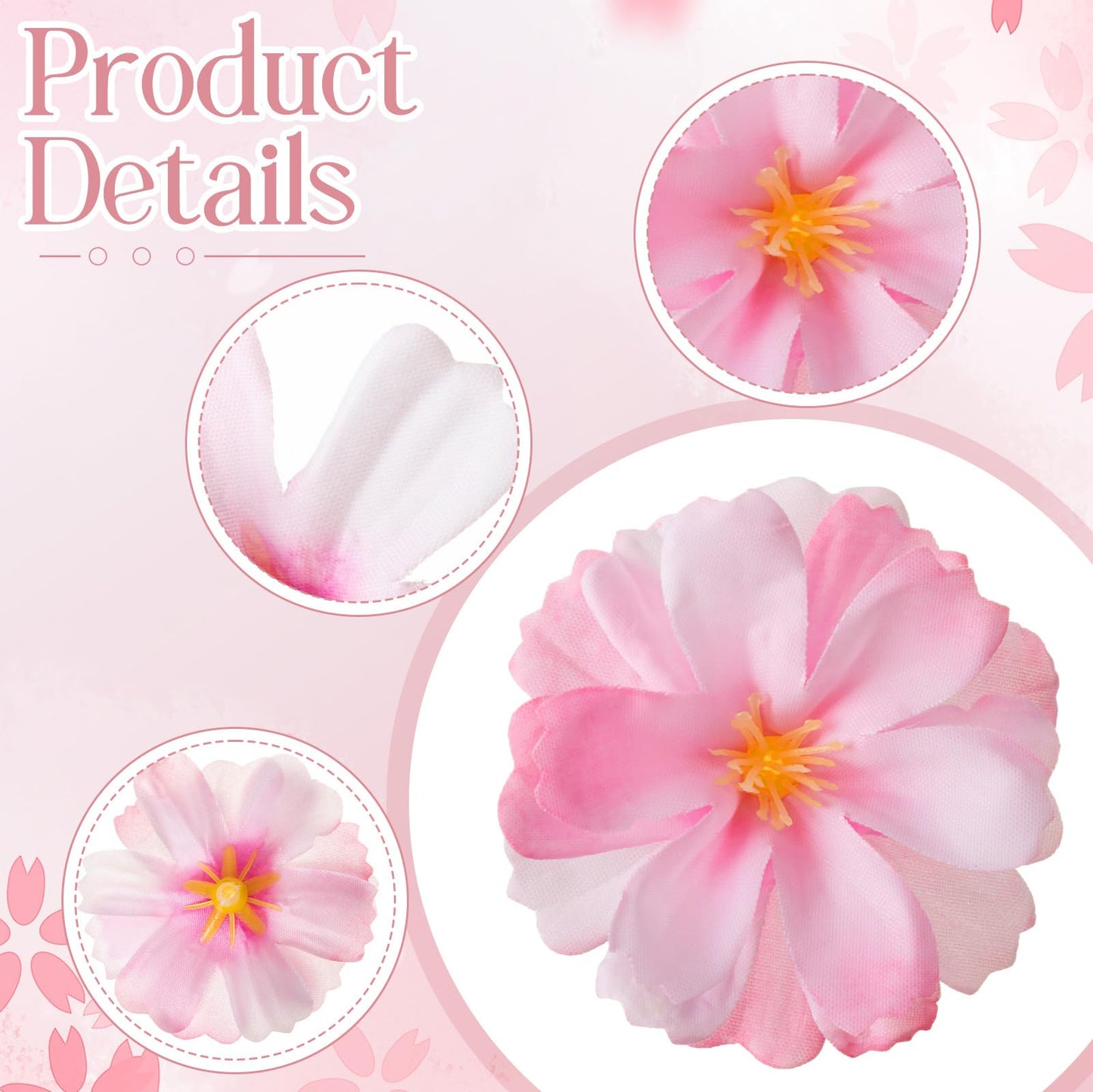 Maasechs 48 Pcs Pink Fake Flower Heads Bulk for Graduation Cap Faux Artificial Heads Silk Flower Head for Wedding Cake Topper Baby Shower Home Crafts Decoration