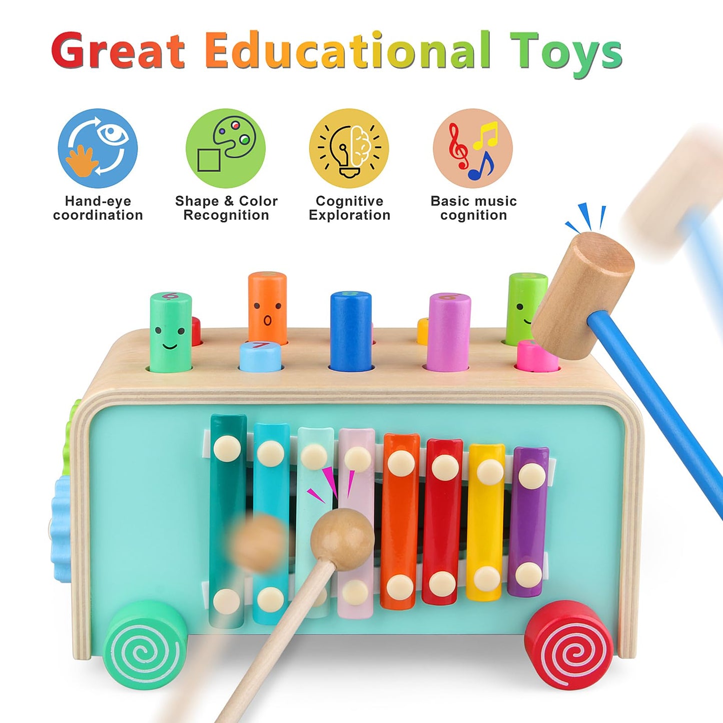 LAAVII Montessori Baby Hammer Pounding Toy for Toddlers Boys Girls 2 3 4 Years Old, Educational Learning Toy Xylophone Color Shape Easter Basket Stuffers for Toddlers Valentine's Day Gift