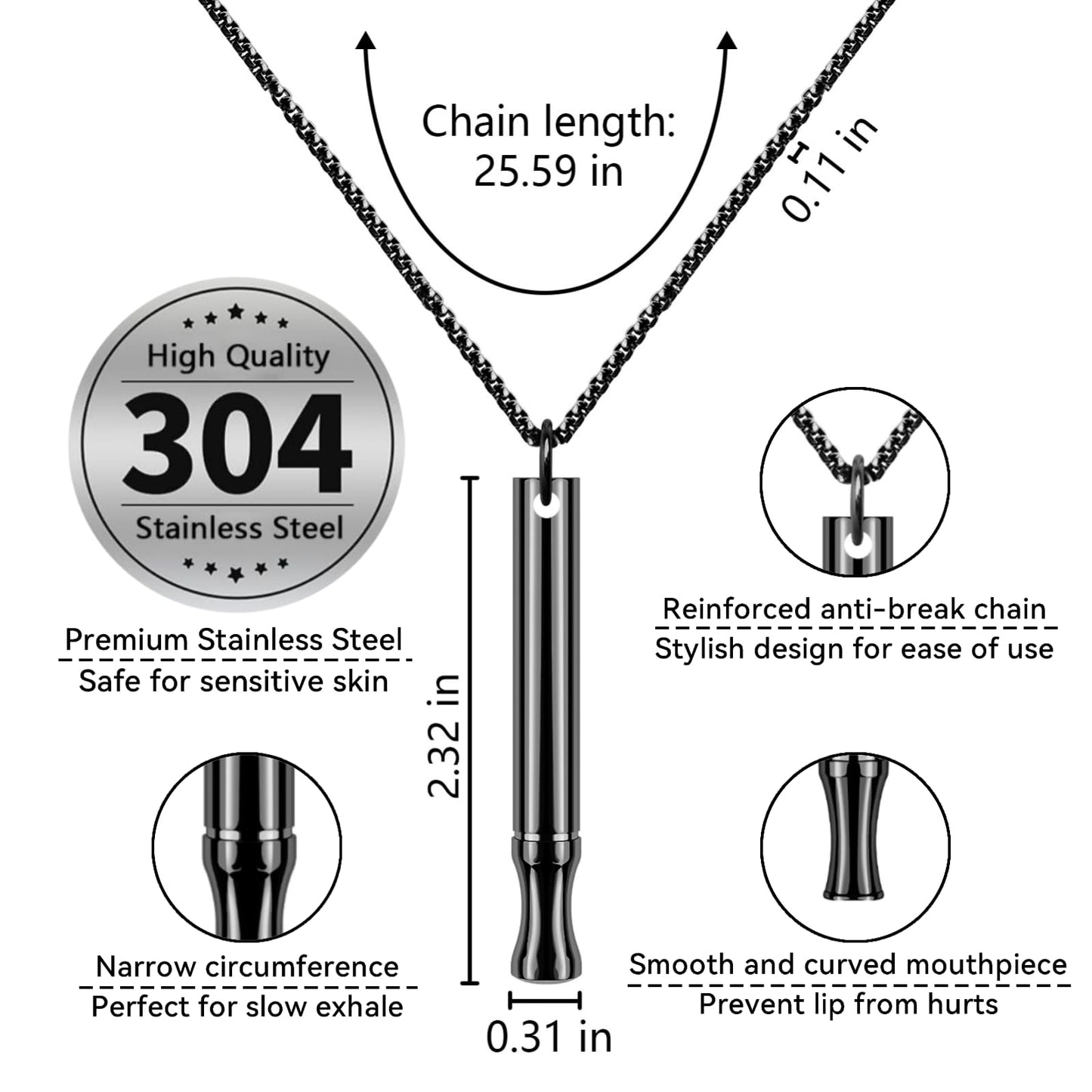 LAMKHOO 2 Pcs Breathing Necklace to Quit Smoking and Vaping - Refillable Essential Oil Diffuser, Fidget Necklace for Anxiety Relief, Smokeless Inhaler with 8 Cotton Pods