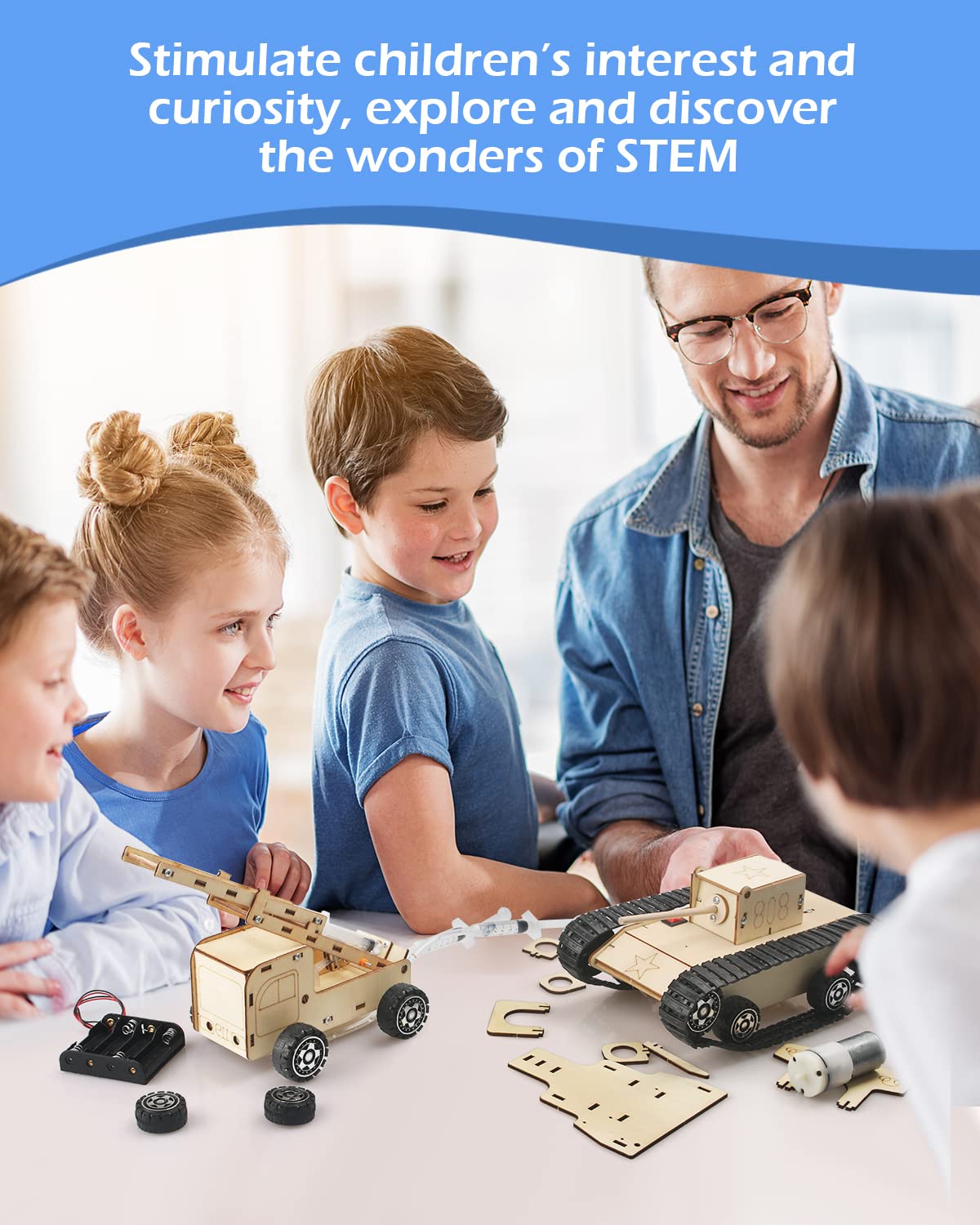 Poraxy 5 Set STEM Kits for Kids Ages 8-10, Model Car Kits, Wooden 3D Puzzles, Educational Science Experiment Kits, Building Toys for Ages 8-13, Gifts for Boys and Girls 7 8 9 10 11 12 13 Year Old