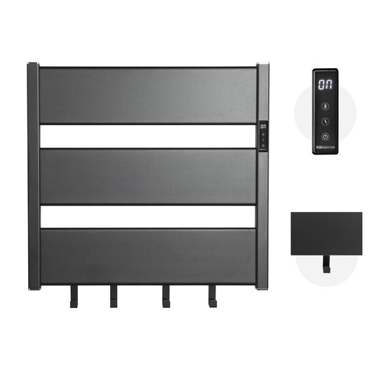 K&KALONZO Towel Warmer for Bathroom, Wall-Mounted Heated Towel Rack with Built-in Timer, Waterproof Alumnimum Electric Towel Heater, Support Plug-in and Hardwired, Black, H3-B