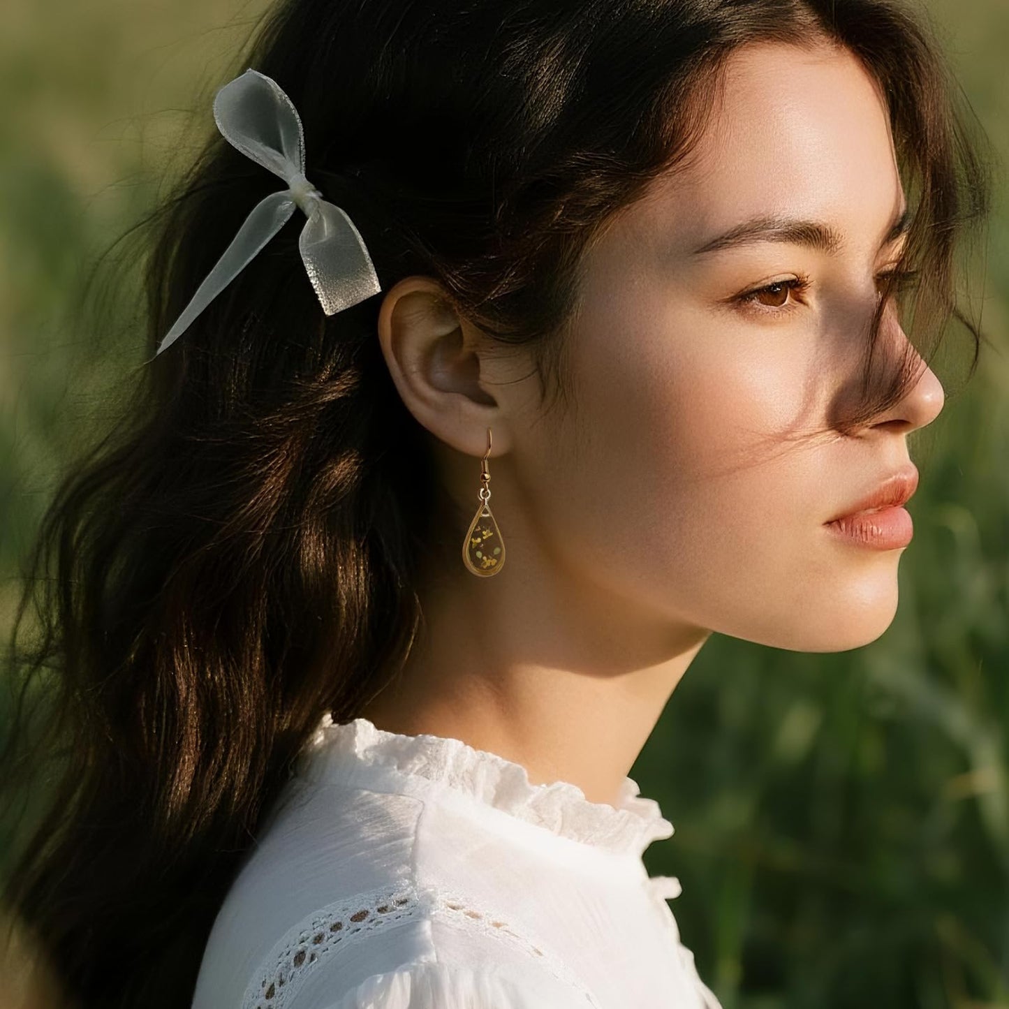 Jean Beau Handmade Pressed Flower Earrings for Women, Unique Resin Yellow Dried Flowers Gold Plated Teardrop Dangle Drop Nature Floral Earings Fashion Summer Jewelry Gift