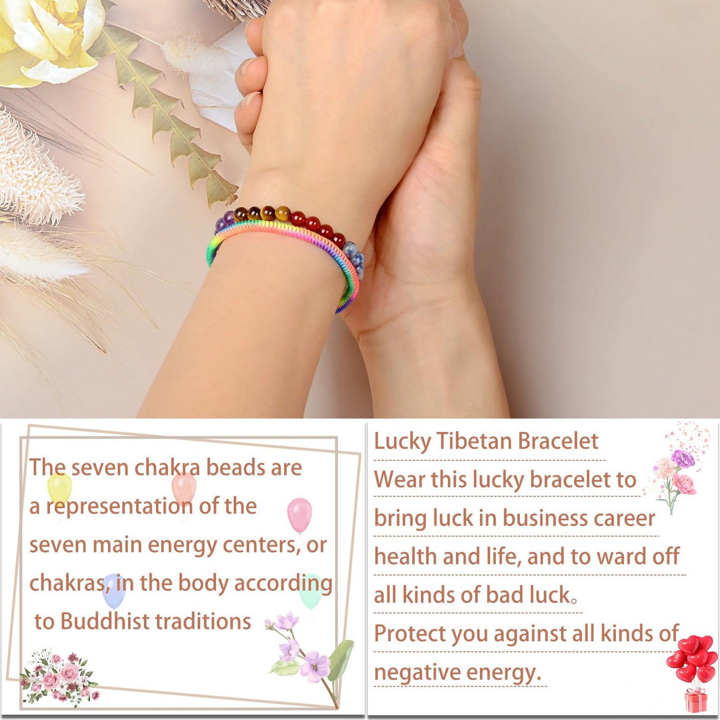 LPBeads 6mm Chakra Bracelet with Handmade Rope Bracelet Size Adjustable Natural Stone Crystal Healing Bracelets Gifts for Unisex Adults