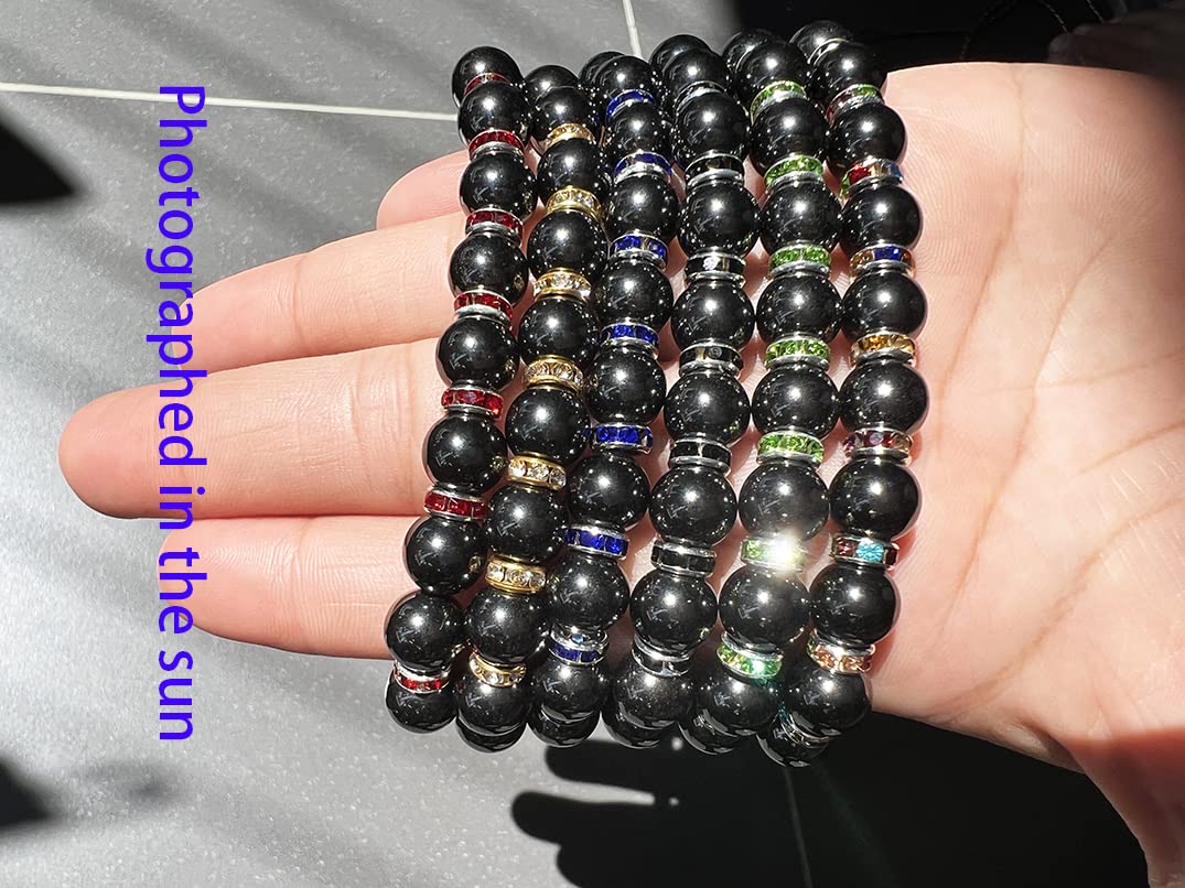 Apocalyptic-K Women's Magnetic Bracelet，Hematite Bracelets，Magnetic Bracelets With Zirconia,Handmade Stretch Bracelet，Eliminates static electricity. (Gold Zirconia,10MM)