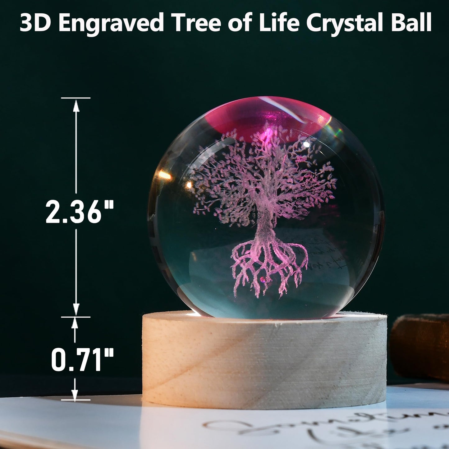 IFOLAINA Tree of Life Crystal Ball with Lighted Base Laser Engraved Glass Ball Tree of Life Night Light Decorative Globes 3D Crystal Plant Sphere Gifts for Her Birthday