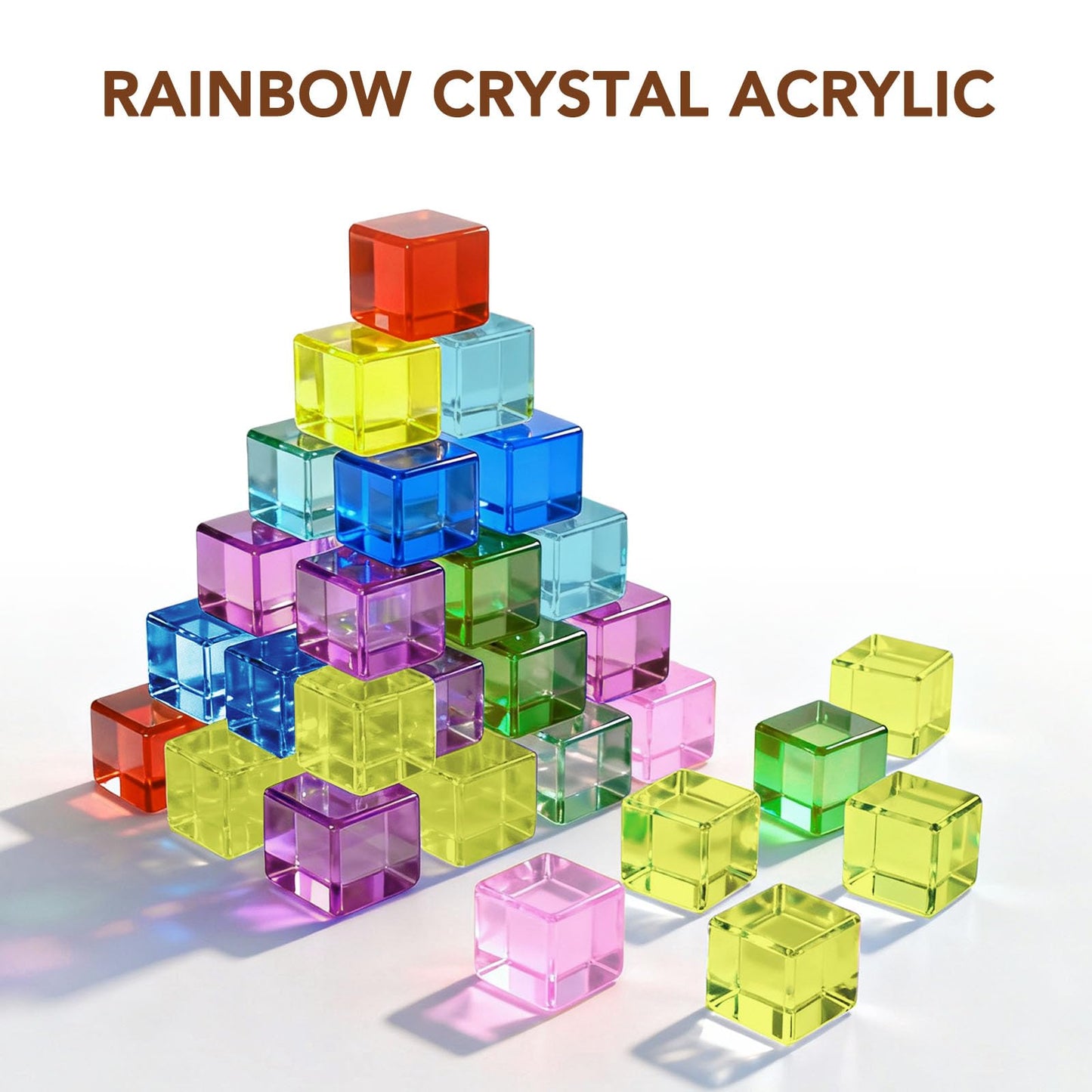 kuchisity Wooden Building Blocks Set for Kids, 60 PCS Rainbow Acrylic Gem Cubes Stacking Blocks, Montessori Stacking Toy for Toddlers Educational Toy Early Learning Gifts for Boys Girls 3-6 (60)