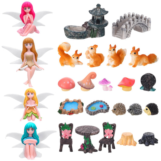 GGSTDDUP Fairy Garden Accessories 25Pcs - Miniature Garden Ornaments Landscape Decorations Mini Fairy Figures Animal Plant Furniture Set for DIY Terrarium Potted Plants Dollhouse Decor