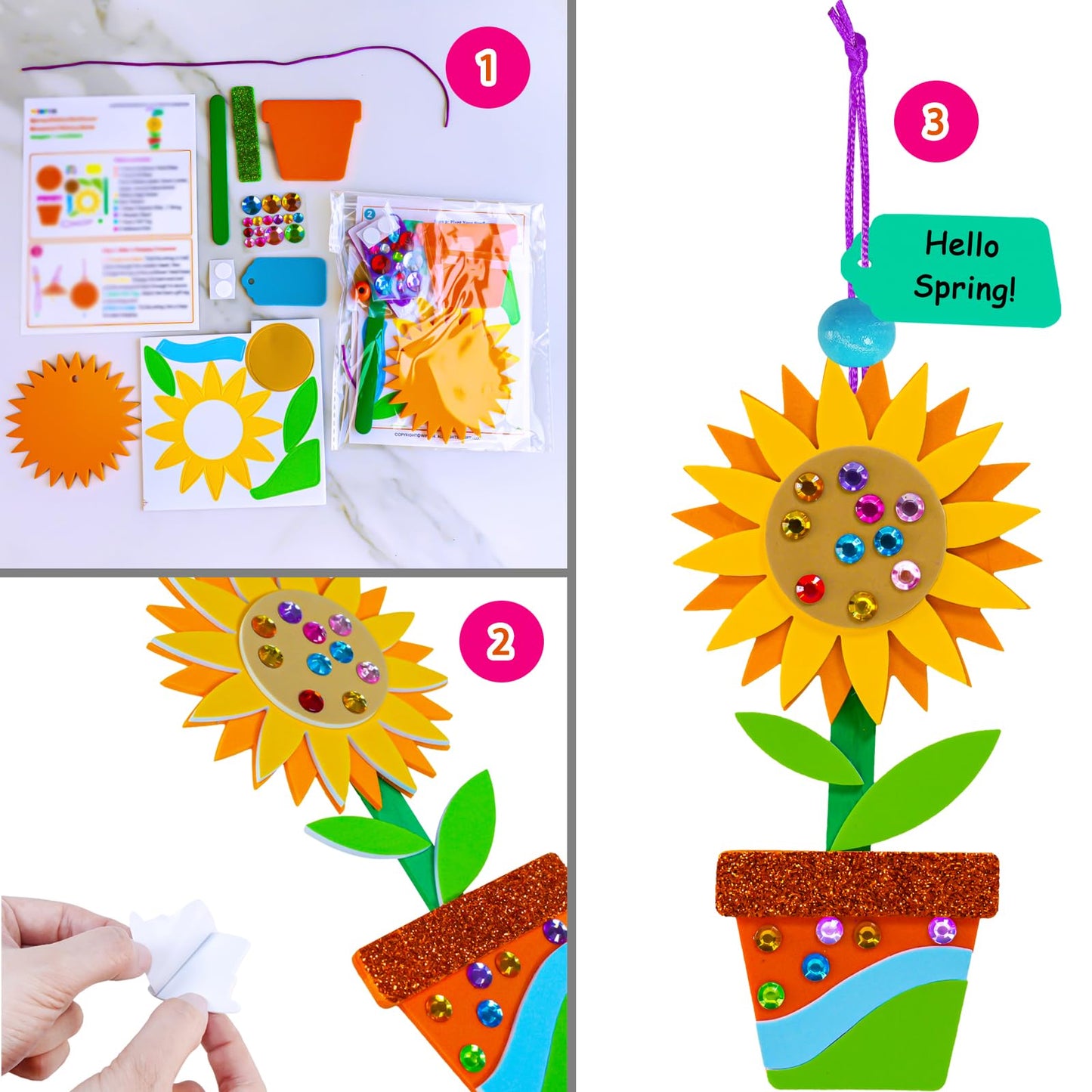 Winlyn 24 Sets Potted Flower Craft Kits DIY Potted Flower Ornaments Decorations Tulip Sunflower Foam Stickers Arts and Crafts for Kids Classroom Activities Birthday Spring Summer Camping Party Favors
