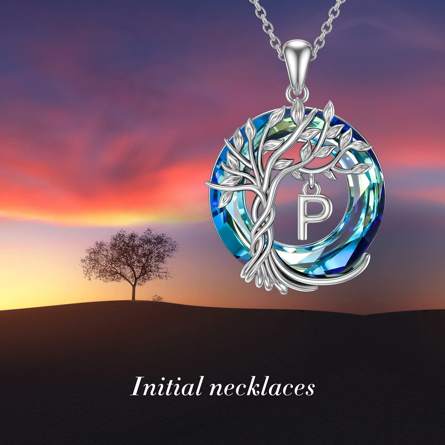 TOUPOP Tree of Life Initial Necklace Gifts for Women Sterling Silver Initial P Letter Jewelry Irish Crystal Pendant Birthday Gifts for Women Her Mom Wife Daughter
