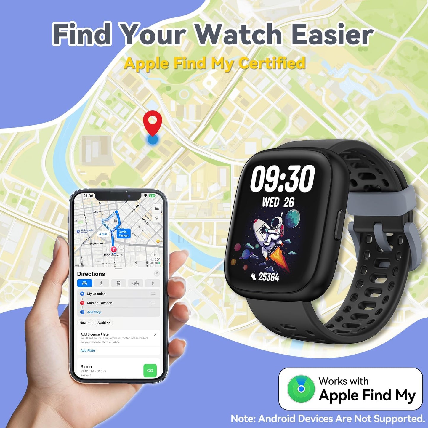 Fitness Tracker for Kids No APP No Phone Needed, Compatible with Apple Find My, 1.83" Smart Watch, Heart Rate, Sleep Monitor, IP68 Waterproof, Step Counter, Gifts for Girls Boys Teens 5-16