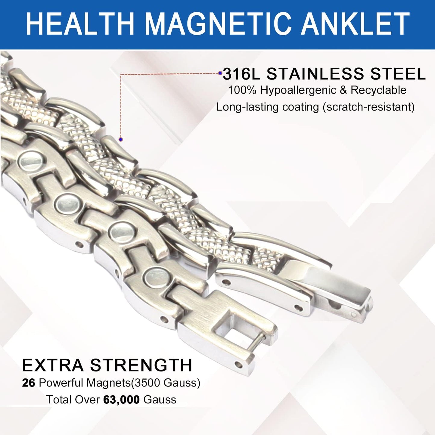 MagVIVACE Magnetic Anklet for Women, Stainless Steel Ankle Bracelet with 3500 Gauss Magnets, Jewelry Gifts (2)