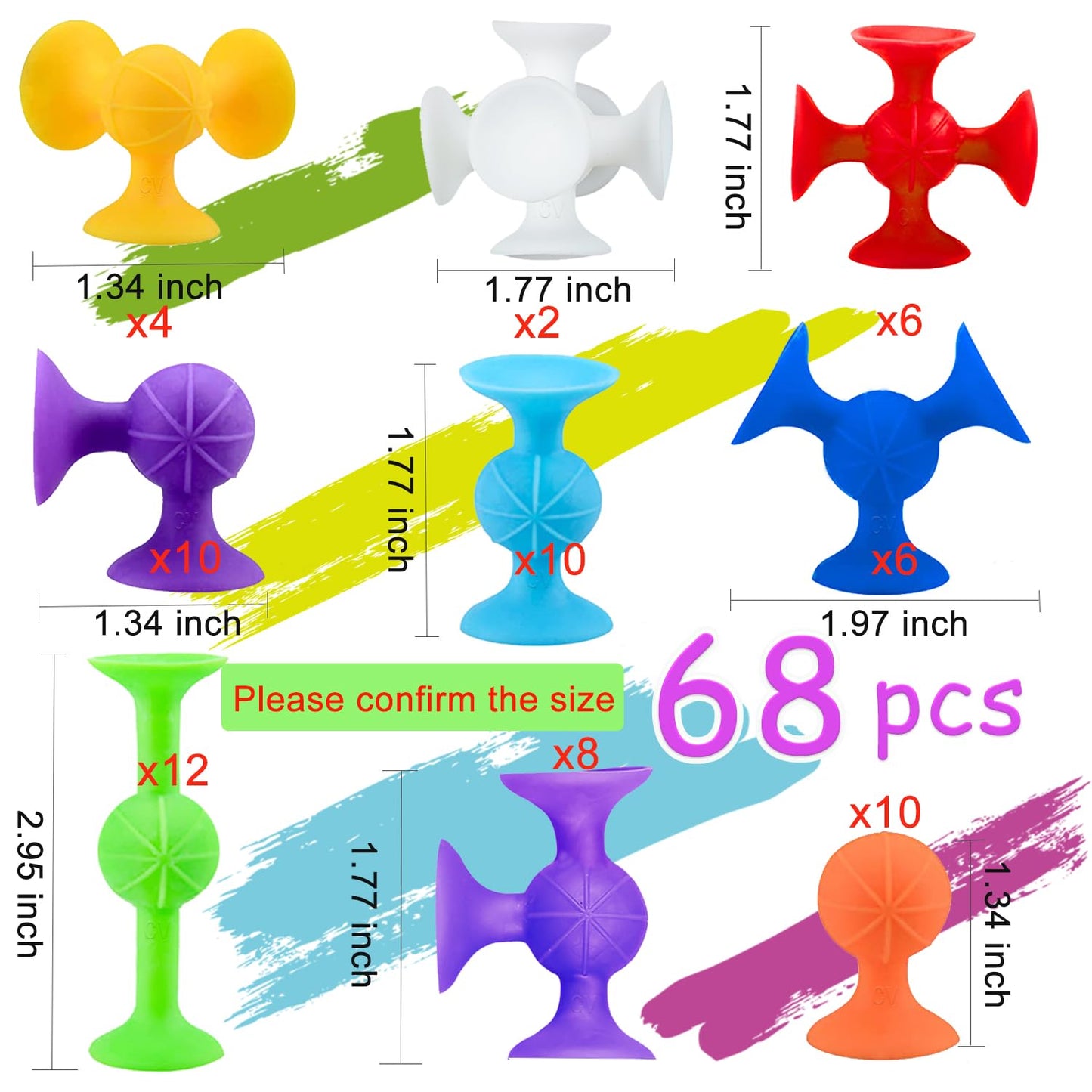 68 Piece Suction Cup Toys Bath Toys, Construction Set Silicone Building Blocks Stocking Stuffers DIY Blocks Sucker Toy Bathtub Toys, Sensory Toy for Toddlers 3-8 Year Old Boys Girls