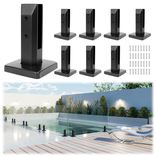 LukLoy 8 Pack NW. 2.1lb T304 Stainless Steel Glass Railing Spigot Heavy-Duty Matte Black Clamp Post Glass Railing System, No-Drill Design for Pool, Deck, Stair, Balustrade, Balcony - Level 2