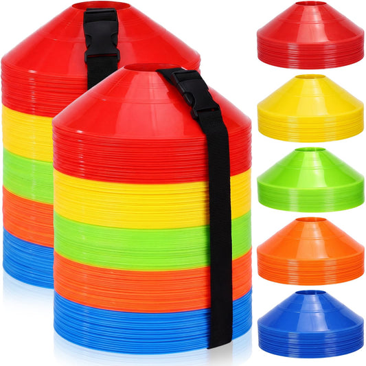 Yunsailing 204 Pcs Soccer Cones with Straps Set, Disc Training Cones Bulk Agility Cone Sports Cone for Drills, Challenge, Football, Basketball, Skating, Coaching, Practice Equipment, Indoor, Outdoor