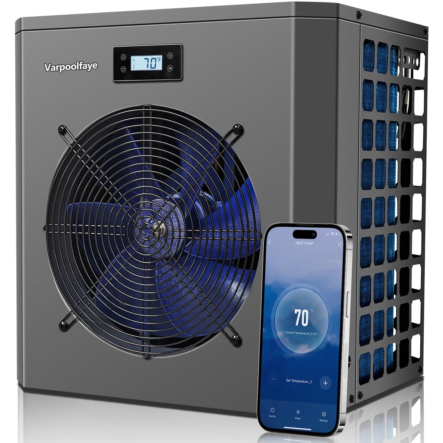 Varpoolfaye 5000 Gallon Electric Pool Heater Pump 16000 BTU Pool Heaters for Above Ground Pools Swimming Pool Heat Pump WiFi Control Heat Or Cool Spa Heater Pump 120v