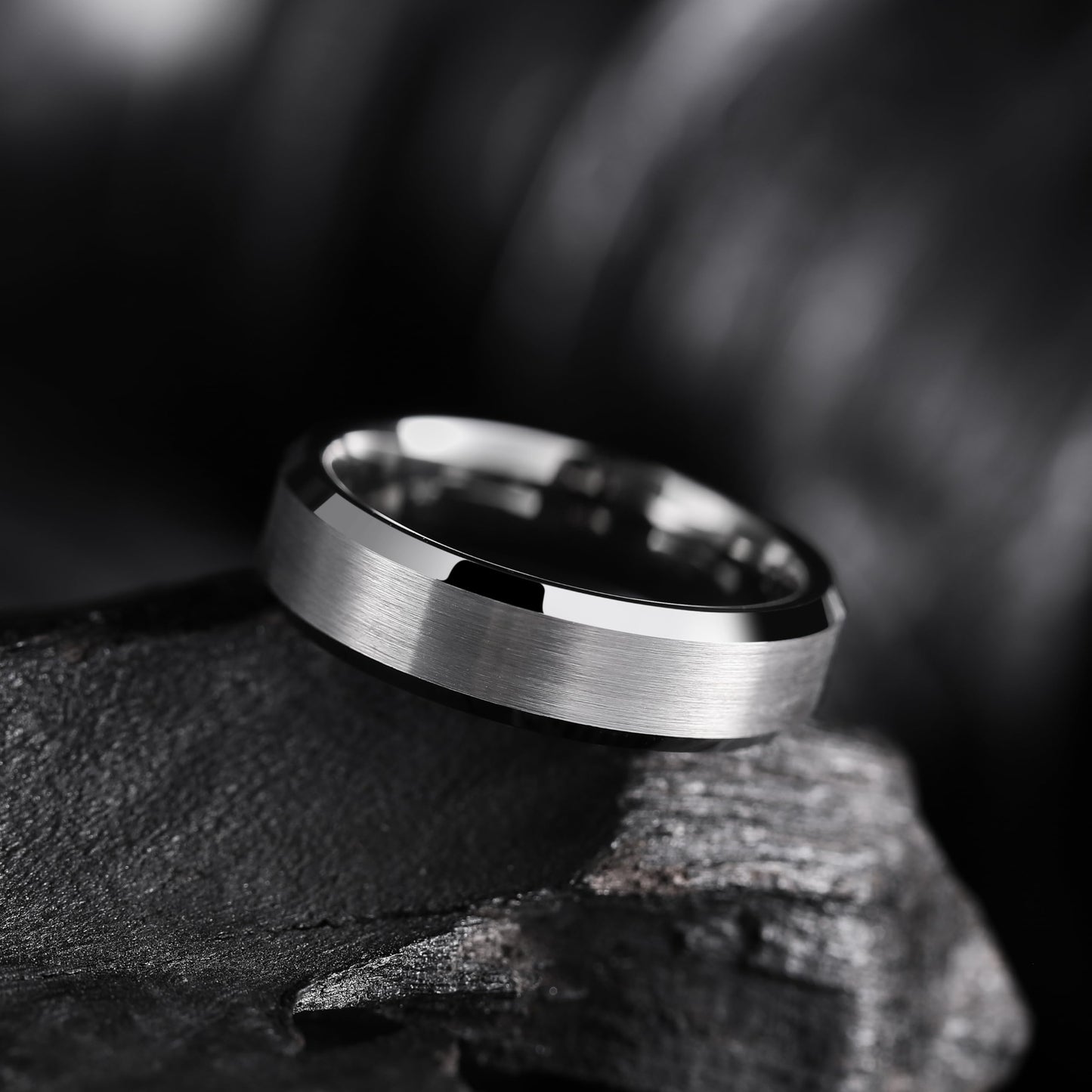King Will 6mm Men's Gunmetal Gray Wedding Ring - Brushed Matte Surface, Beveled Polished Edge, Comfort Fit Size 6
