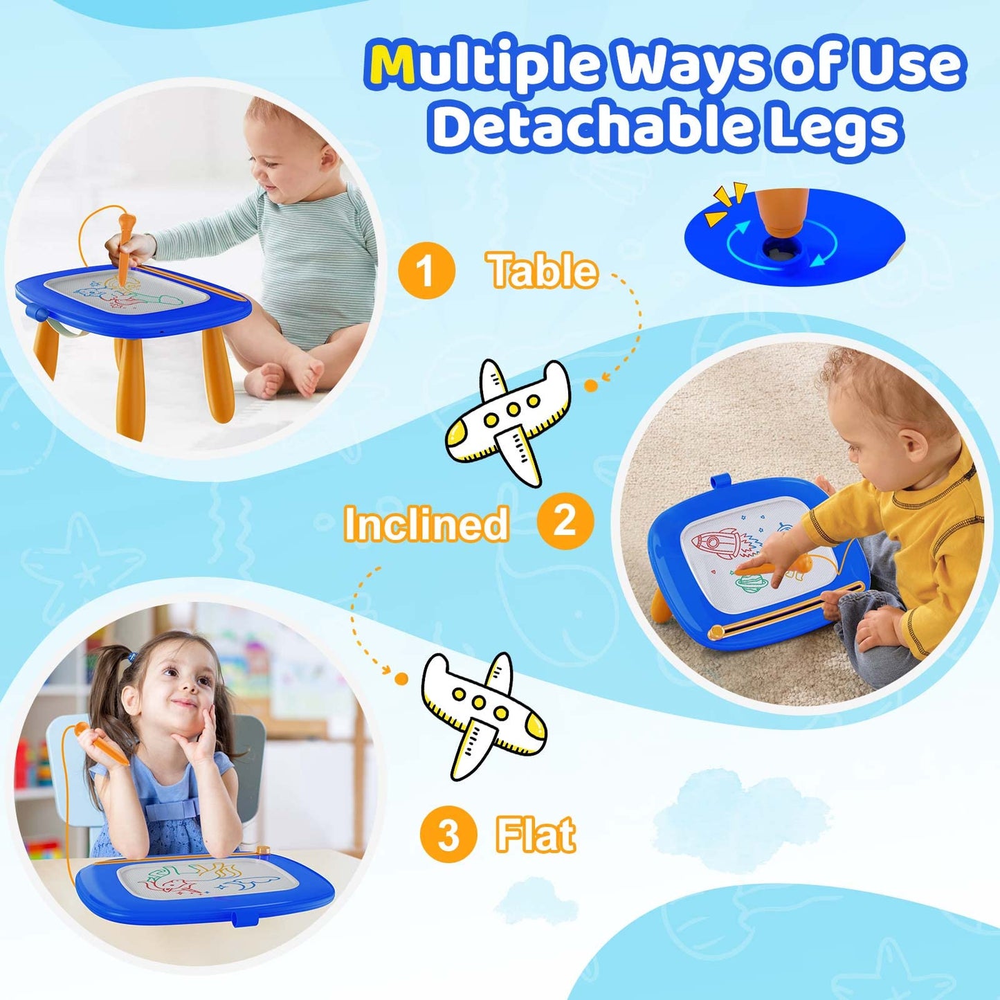 Kikidex Toddlers Toys Age 1-3, Magnetic Drawing Board, Toddler Girl Toys for 1-2 Year Old, Doodle Board Pad Learning and Educational Toys for 1 2 3 Year Old Baby Kids Birthday Gift (Dark Blue)