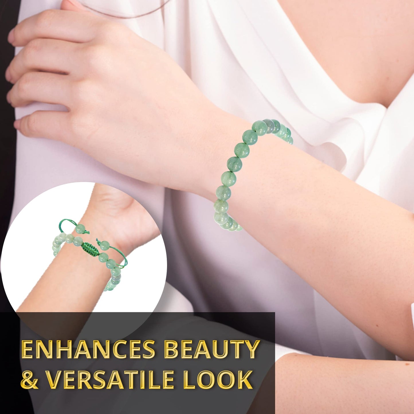 ANAYA AGATE Healing Crystal Bracelet – Chic Gemstone Bracelet for Men and Women – 8mm Round Bead Bracelets for Spiritual Healing, Protection, Positive Energy - Aventurine