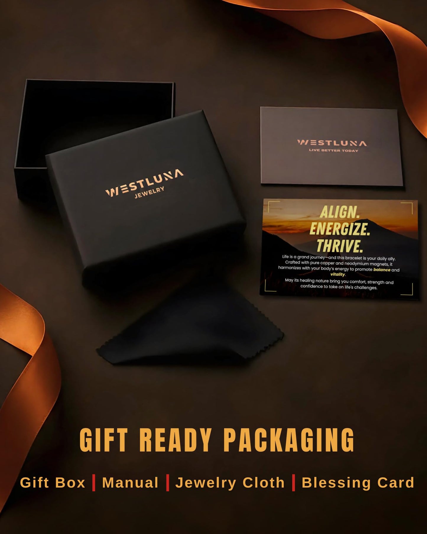 WestLuna Magnetic Copper Bracelet for Women, 8X Ultra Strength Magnetic Bracelets with 3,800 Gauss Magnets, 99.99% Pure Copper Health Jewelry Gift, Includes Gift Box, Jewelry Cloth, Blank Blessing Card (Woven Inlay)