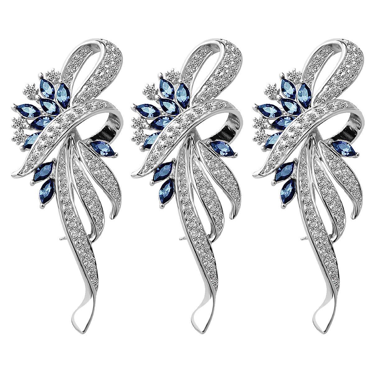 Merdia Created Crystal Brooch Fancy Vintage Style Flower Brooch Pin for Women, ladies with Blue/Purple Created Crystal | Vintage Fashion | Brooches and Pins for Women | Silver(3Pcs Blue)