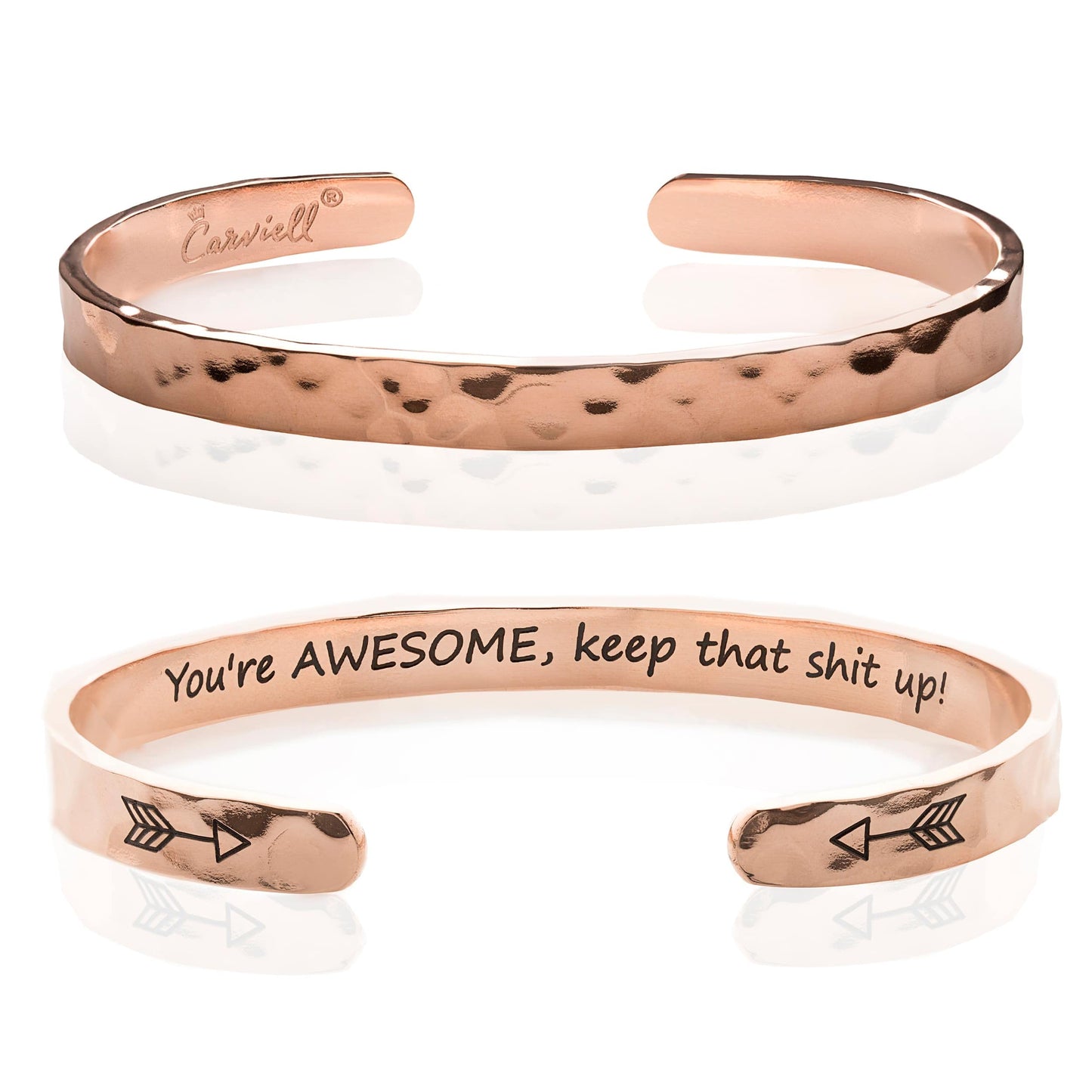 Carviell Inspirational Rose Gold Bracelets, Funny Gifts for Women, for Mom, Best Friend, Engraved Cuff Jewelry