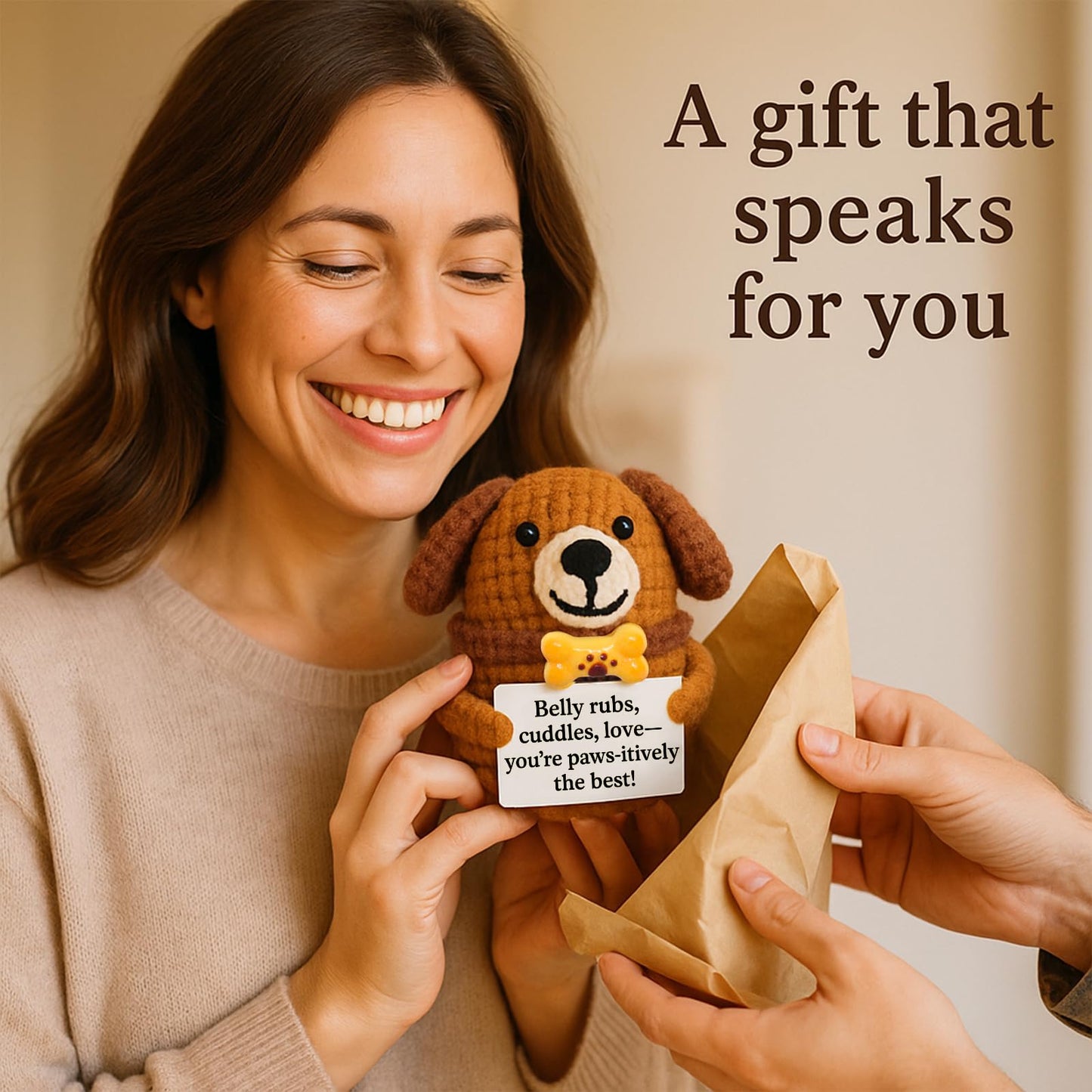 TWPER Dog Lovers Birthday Gifts for Women Men, Positive Crochet Animals Puppy, Funny Dog Mom Owner Gift for Friends Coworkers Thank You