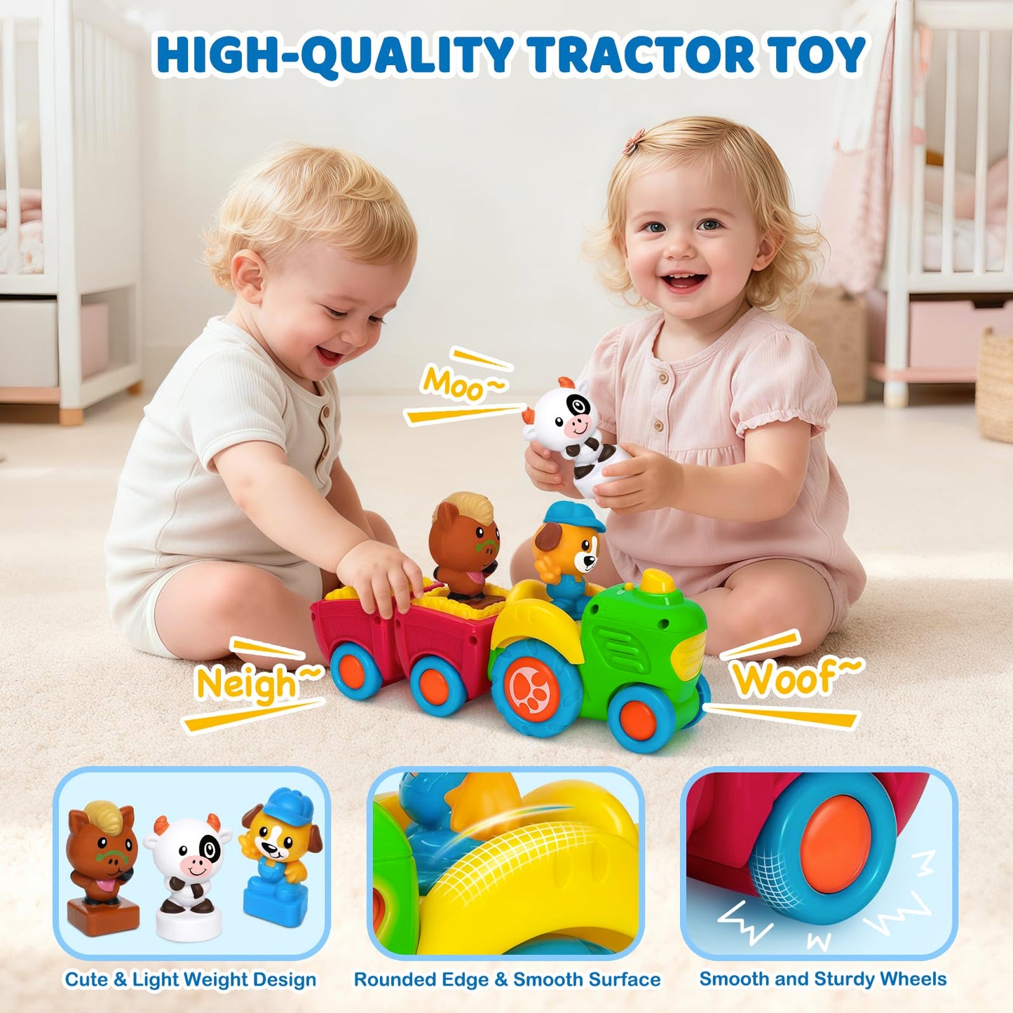 Animal Farm Tractor Toy for Toddler 1 2 3 Years Old, Musical Tractor Set with 3 Farm Animals, Montessori Learning Toy with Lights and Sounds, Christmas Birthday Gifts for Boys Girls 12 18 24 Months