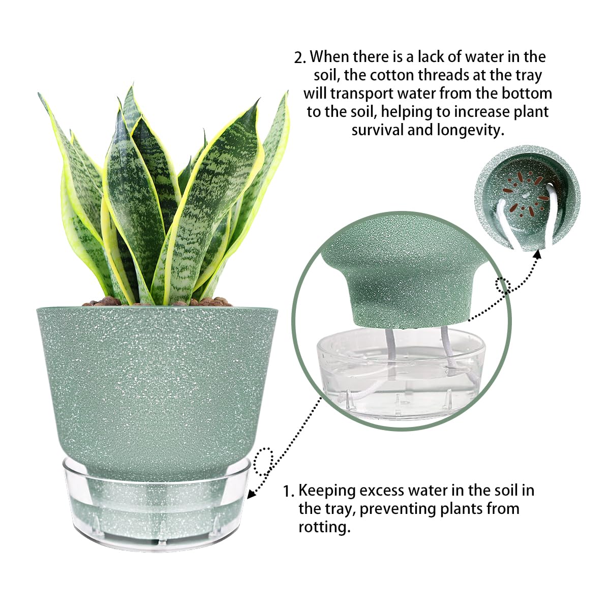 HYNZ Self Watering Pots for Indoor Plants, with Visible Reservoir, 6 inch Plant Pot with Wick Rope Planter Pot for Indoor Outdoor Plants (Frosted Brick Red)