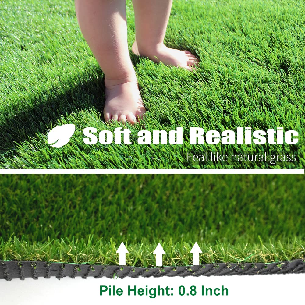 SUWUYUE Artificial Grass Outdoor Turf, 6 x 10 FT 0.8" Thick Fake Grass Rug Realistic Synthetic Grass Carprt Decor Soft Astroturf Mat for Patio Backyard Garden Balcony