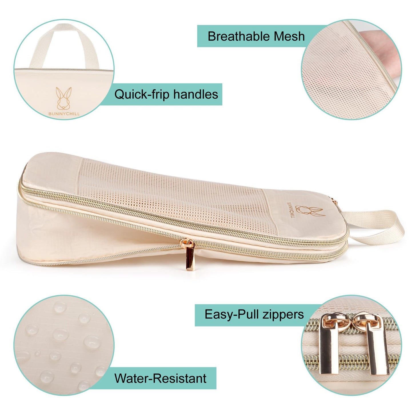 6 Set Compression Packing Cubes for Travel, Bunnychill Portable Zipper Packing Cube for Cloting, Expandable Space Saver Storage Luggage Organizer Bags for Suitcases(Beige)