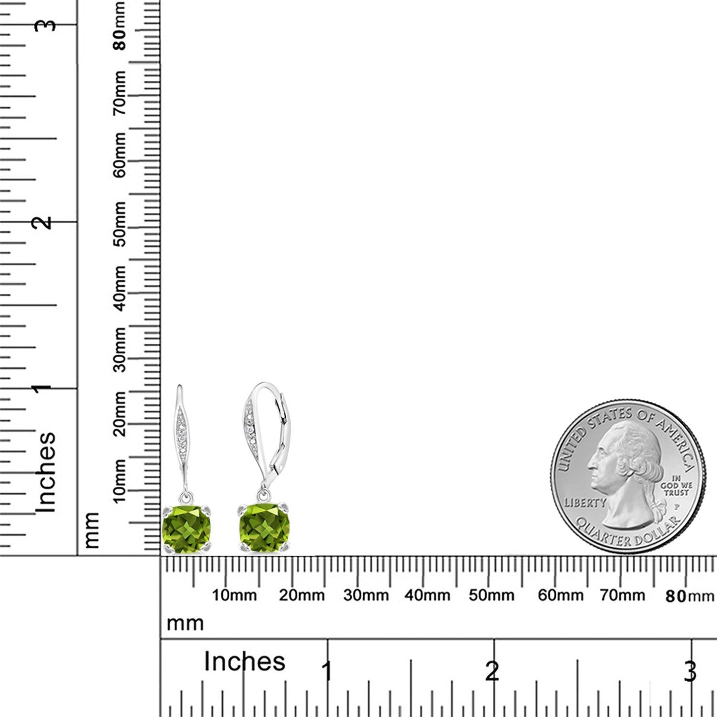 Gem Stone King Drop Dangle Earrings For Women | 7MM Cushion Cut Gemstone Birthstone and Diamond | 925 Sterling Silver | Jewelry Gift for Mom Wife Her | Peridot-August | Sterling Silver