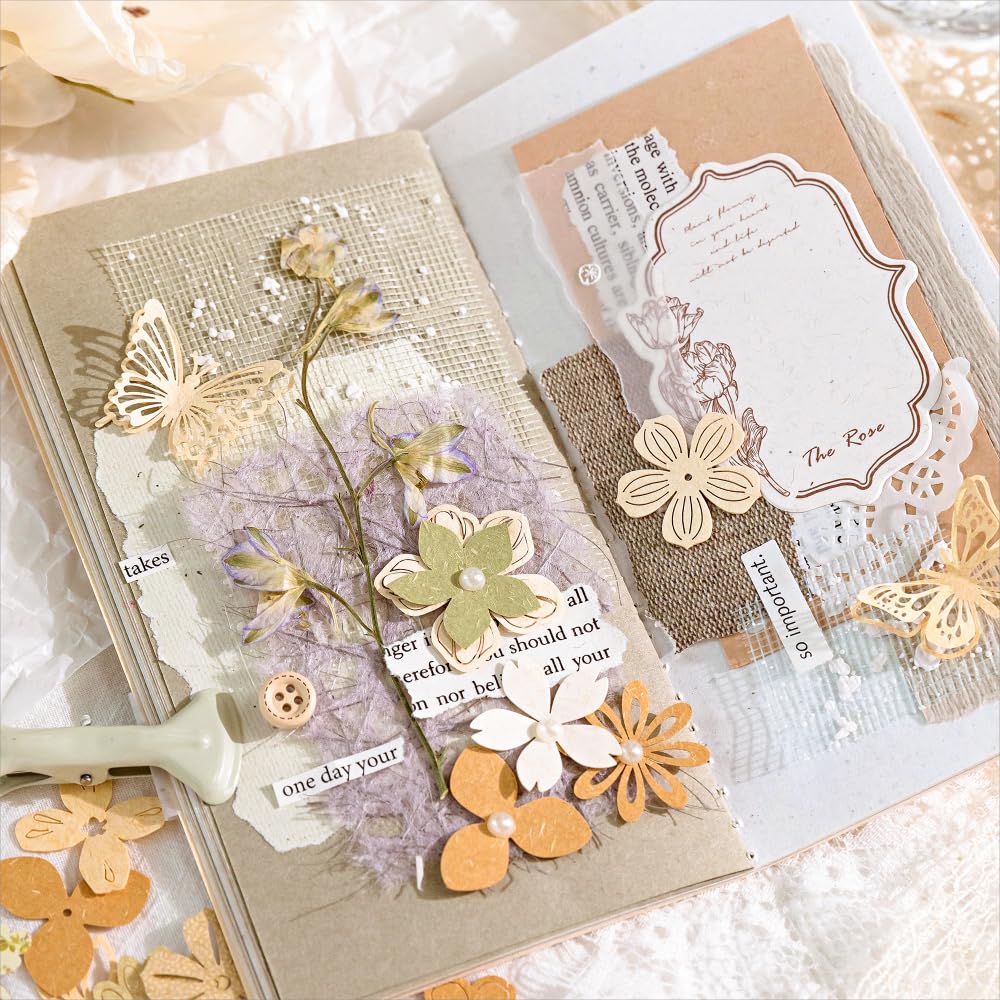 Diuhofart 300pcs Scrapbook Paper Cutouts Lace Flowers Butterfly for Scrapbooking Embellishments Supplies, Junk Journaling, Card Making, Mixed Media, Vintage Diecut Floral Collage Materials